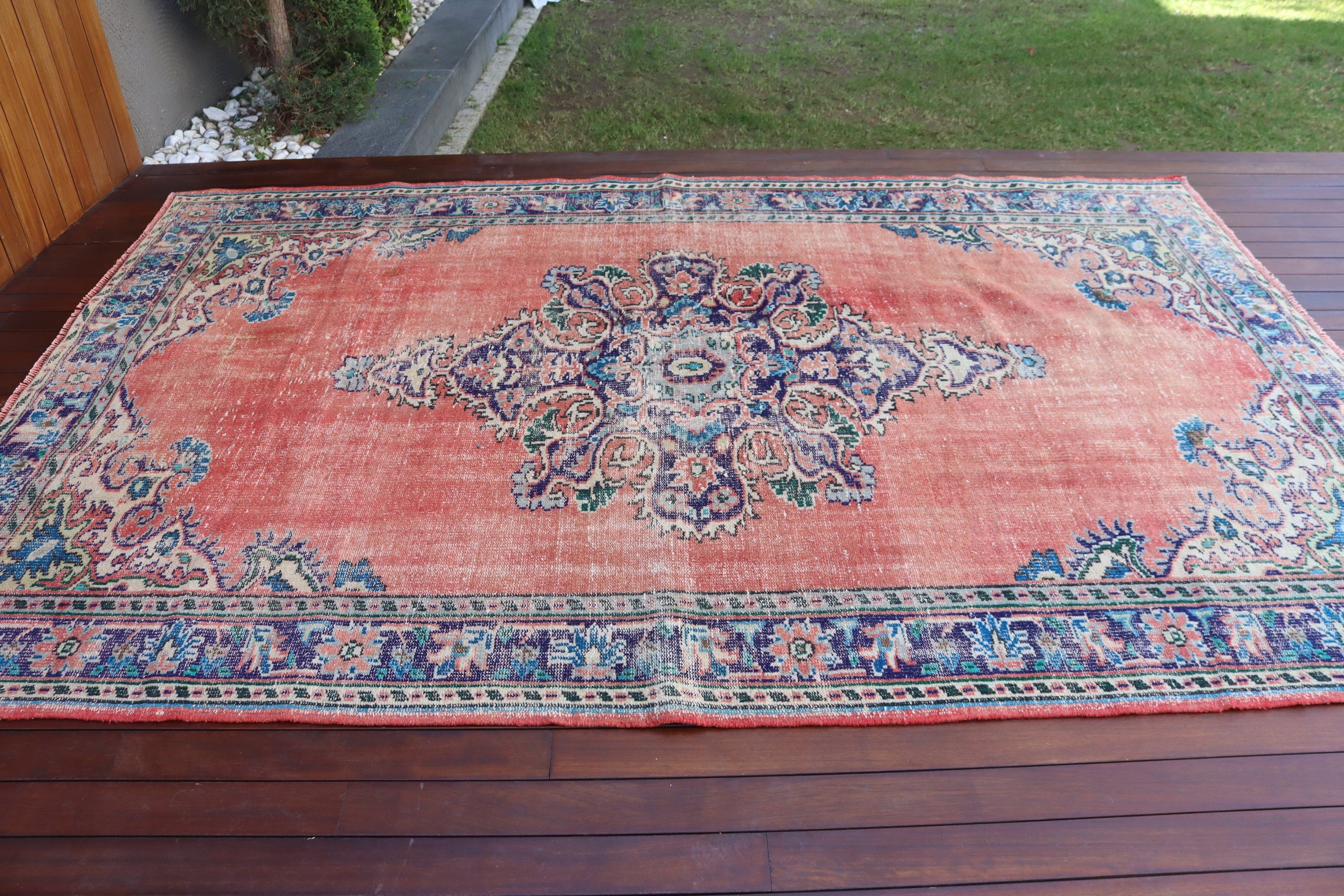 Türk Halısı, Salon Halıları, 6,5x9,8 ft Büyük Halı, Büyük Boho Halıları, Anadolu Halıları, Egzotik Halı, Kırmızı Oushak Halıları, Yatak Odası Halısı, Vintage Halılar