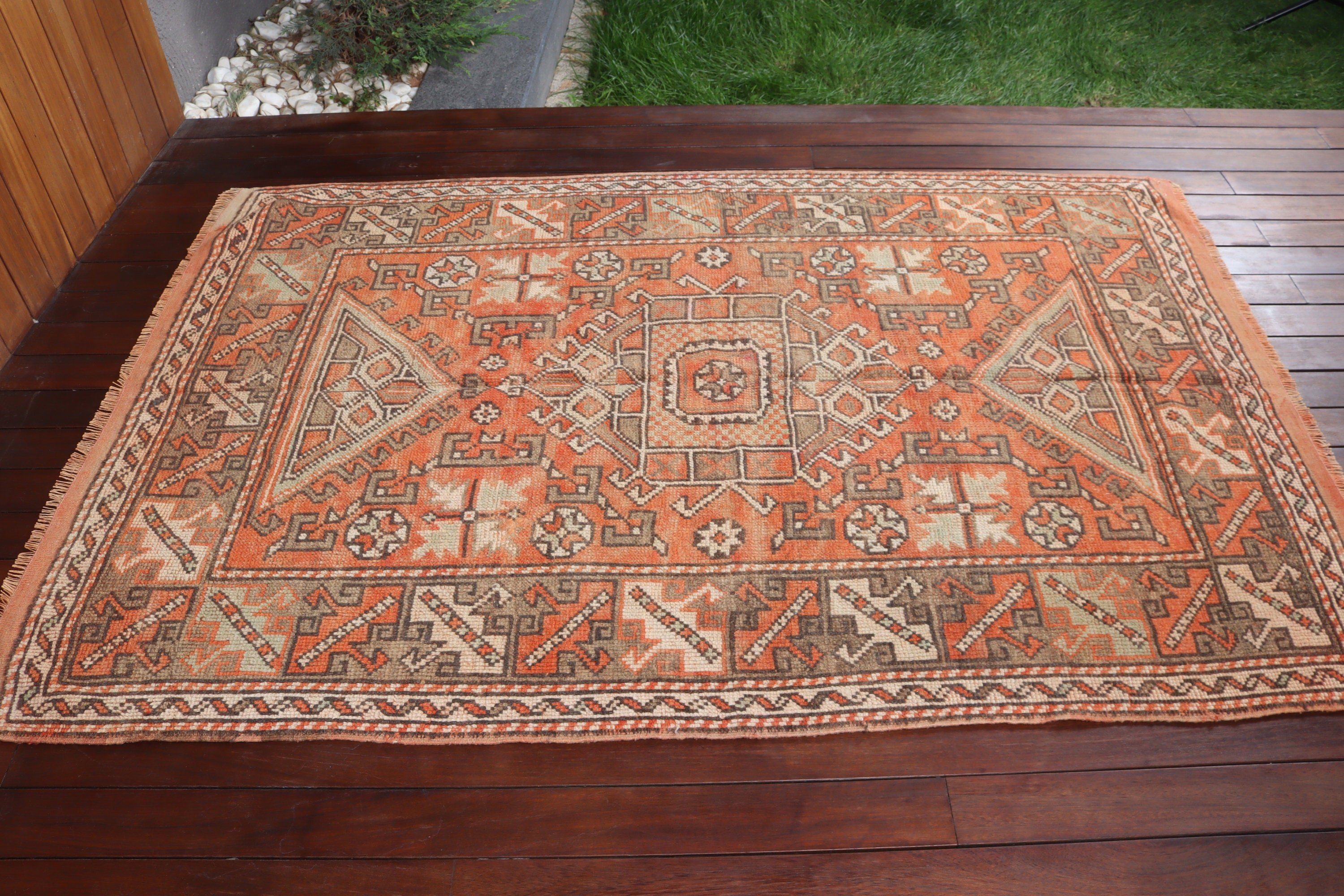 Bedroom Rug, Turkish Rug, Vintage Rugs, Kitchen Rug, 4.3x6.6 ft Area Rugs, Luxury Rugs, Outdoor Rug, Orange Oushak Rugs, Home Decor Rugs