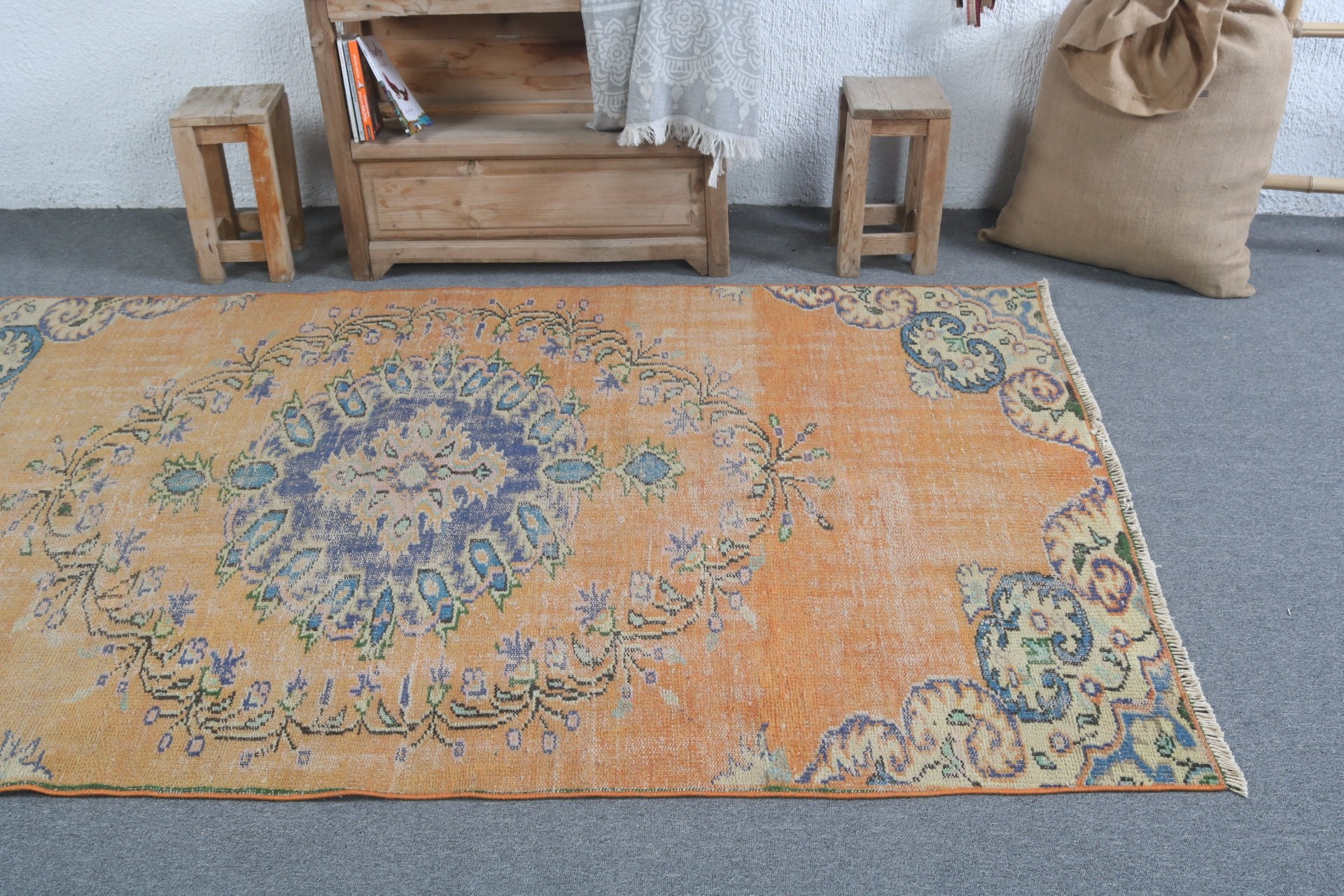 Living Room Rug, Indoor Rug, Turkish Rugs, Vintage Decor Rug, Cool Rug, 4.5x7.3 ft Area Rug, Vintage Rug, Rugs for Bedroom, Antique Rugs