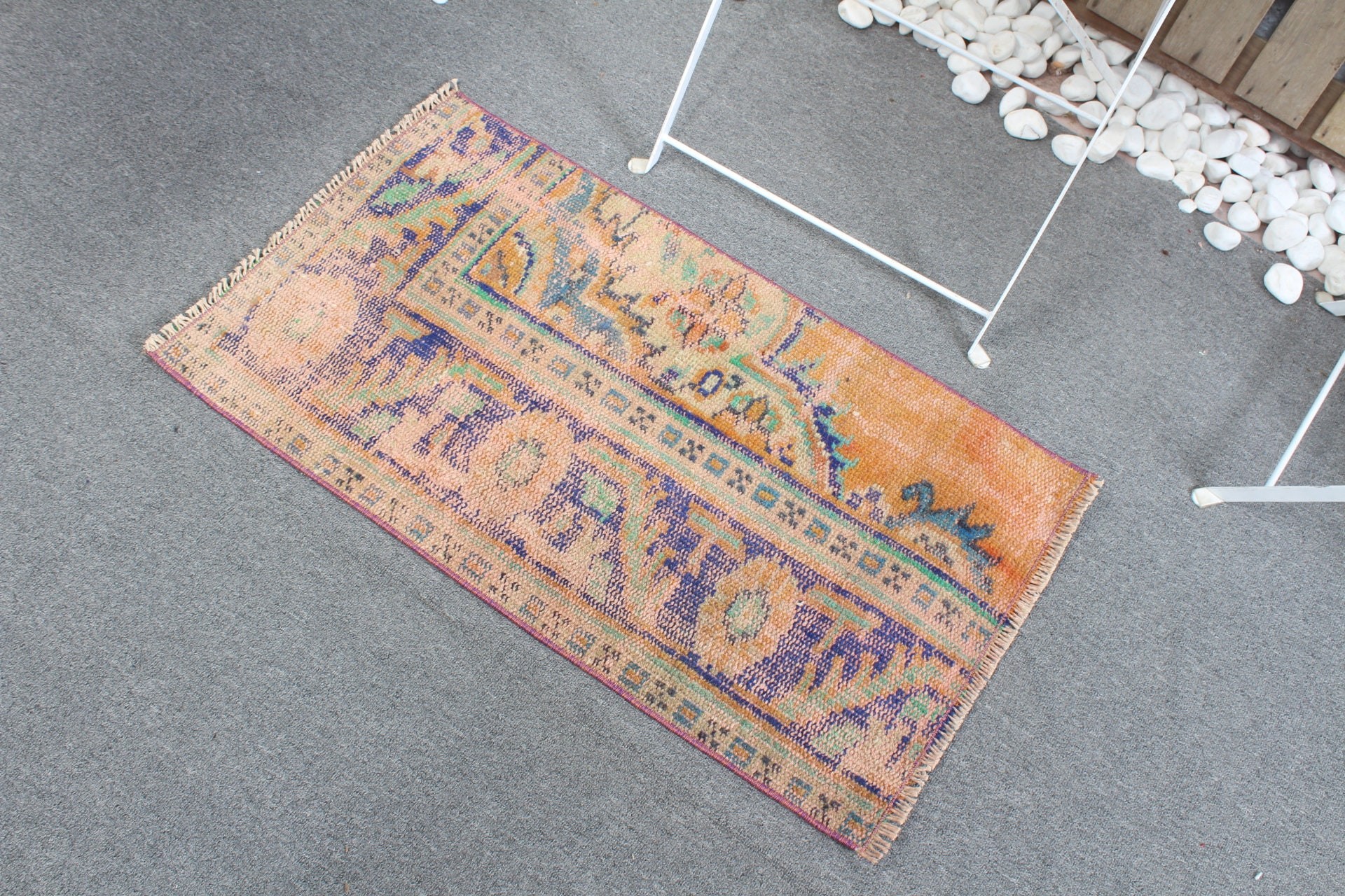 Türk Halısı, Turuncu Yün Halı, Vintage Halı, Kapı Paspas Halıları, Yatak Odası Halısı, 1.7x2.9 ft Küçük Halı, Giriş Halısı, Yün Halı, Kapı Paspas Halıları