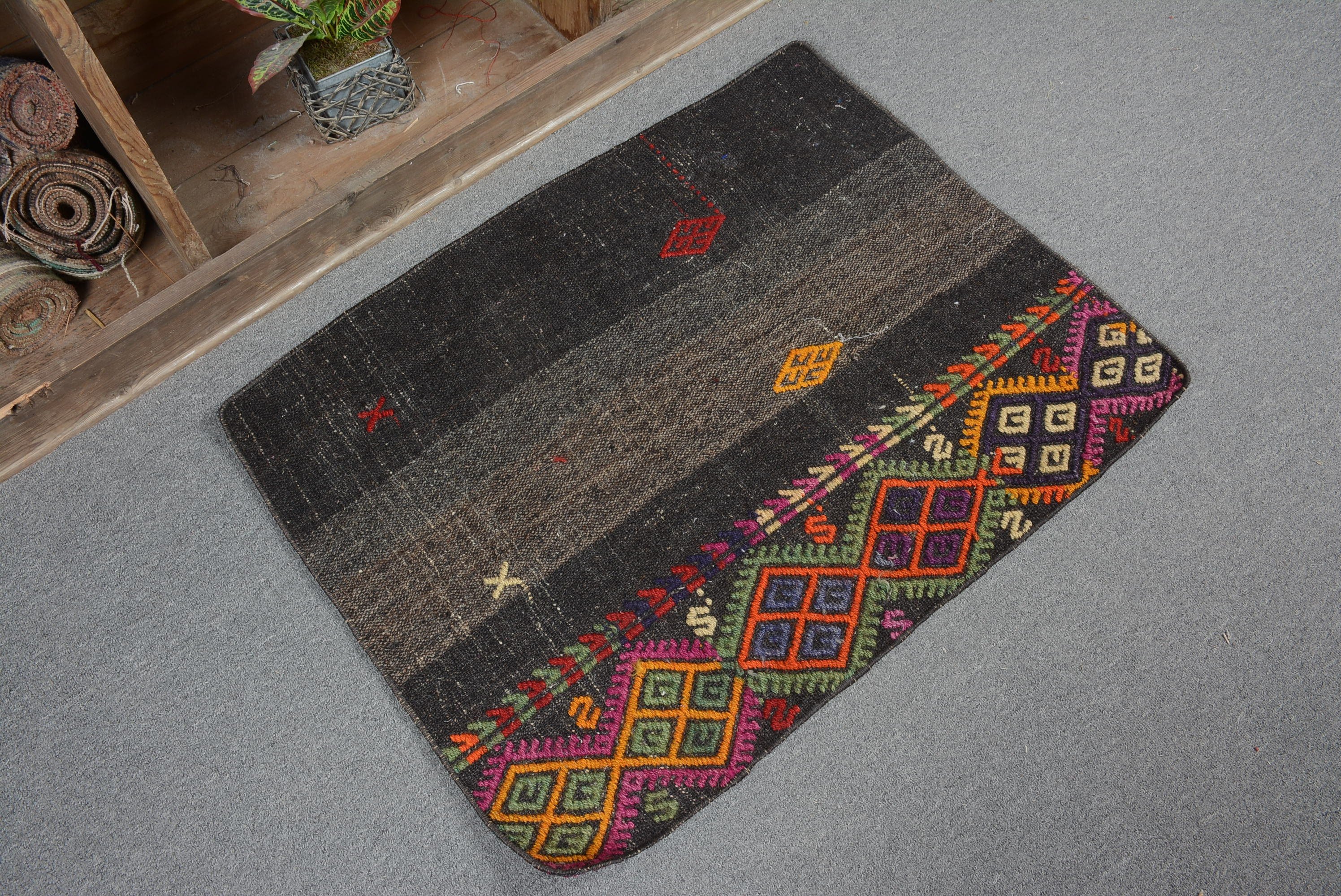 Bedroom Rug, Turkish Rugs, Vintage Rug, Brown Oushak Rug, Bathroom Rug, Dorm Rug, Kitchen Rug, Kilim, 2.2x2.9 ft Small Rugs, Moroccan Rug