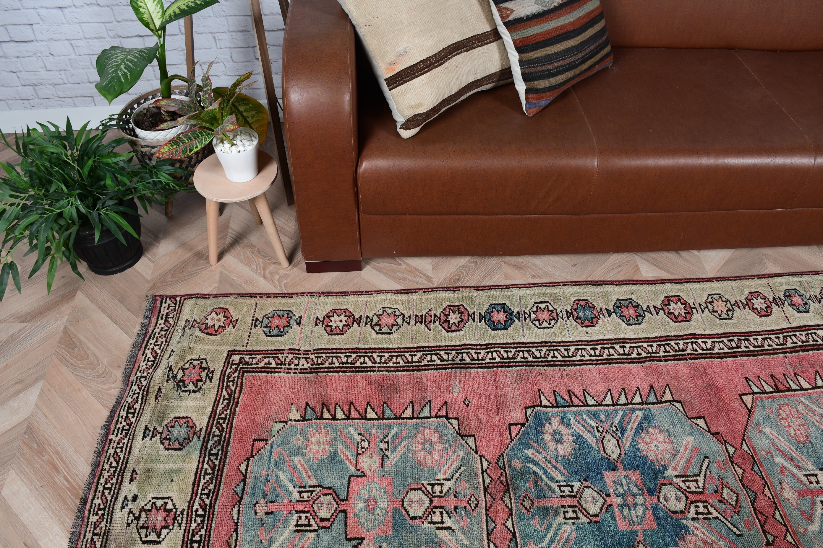 Vintage Rug, Oriental Rugs, Kitchen Rug, Turkish Rug, 4.1x9 ft Area Rug, Floor Rugs, Indoor Rug, Pink Floor Rug, Rugs for Living Room