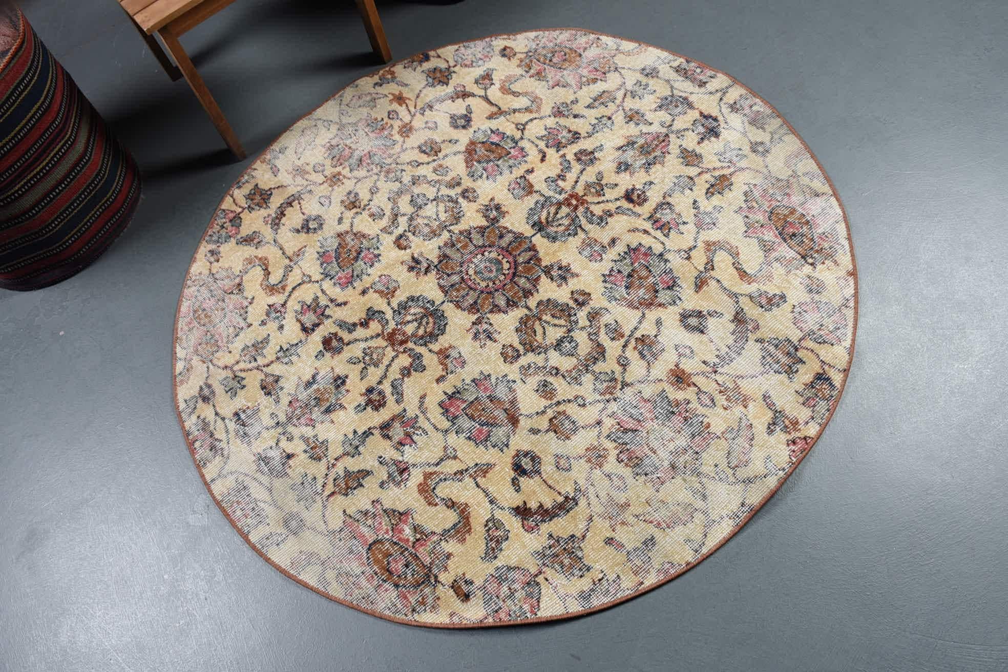 Kitchen Rugs, Floor Rugs, Oushak Rug, 4.2x4.3 ft Accent Rug, Vintage Rug, Entryway Rug Rugs, Turkish Rug, Rugs for Kitchen, Nursery Rugs