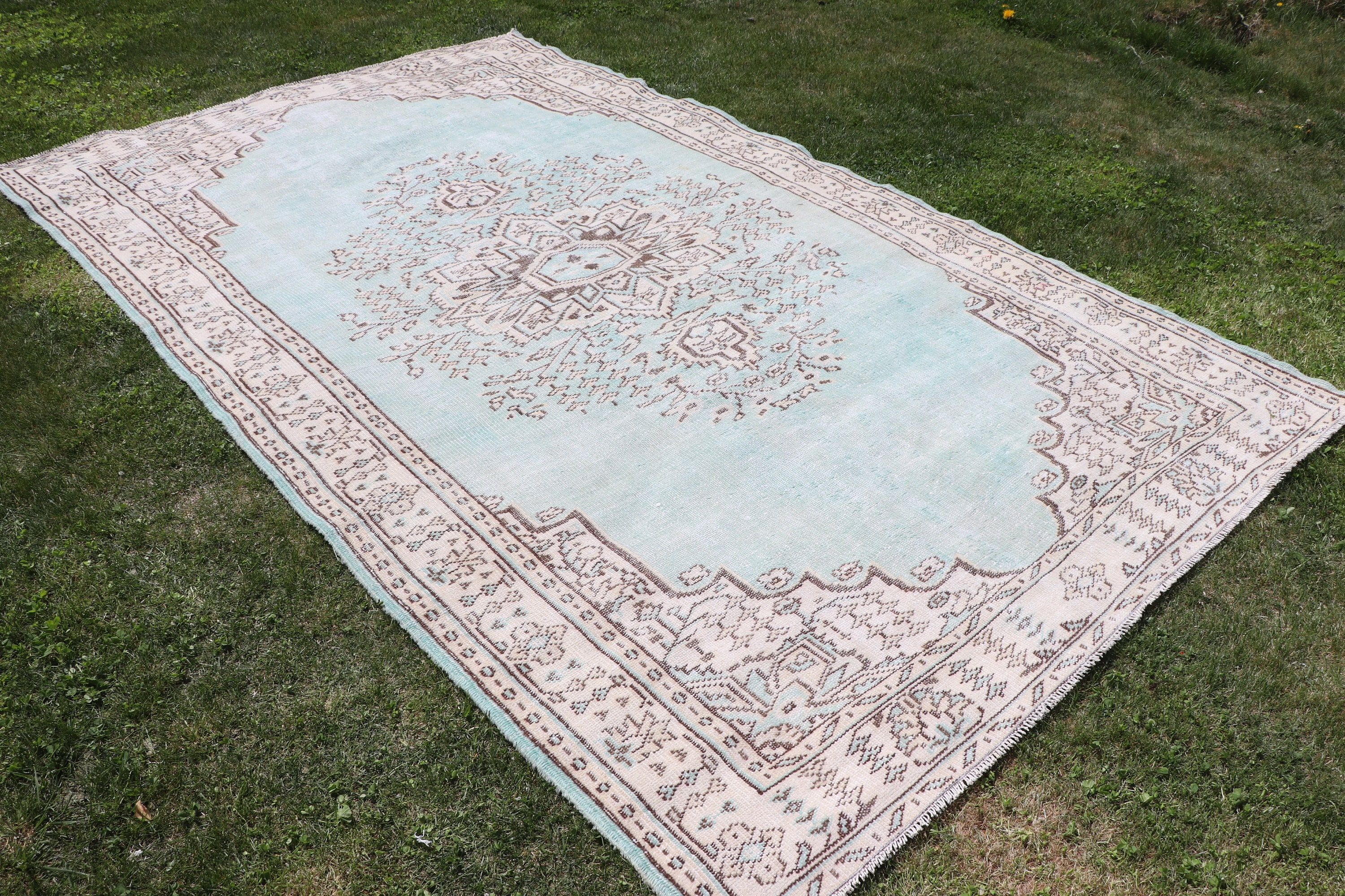 Oryantal Halı, Geometrik Halılar, Türk Halısı, Büyük Vintage Halı, Büyük Boho Halıları, Vintage Halı, Bej 6x10 ft Büyük Halı