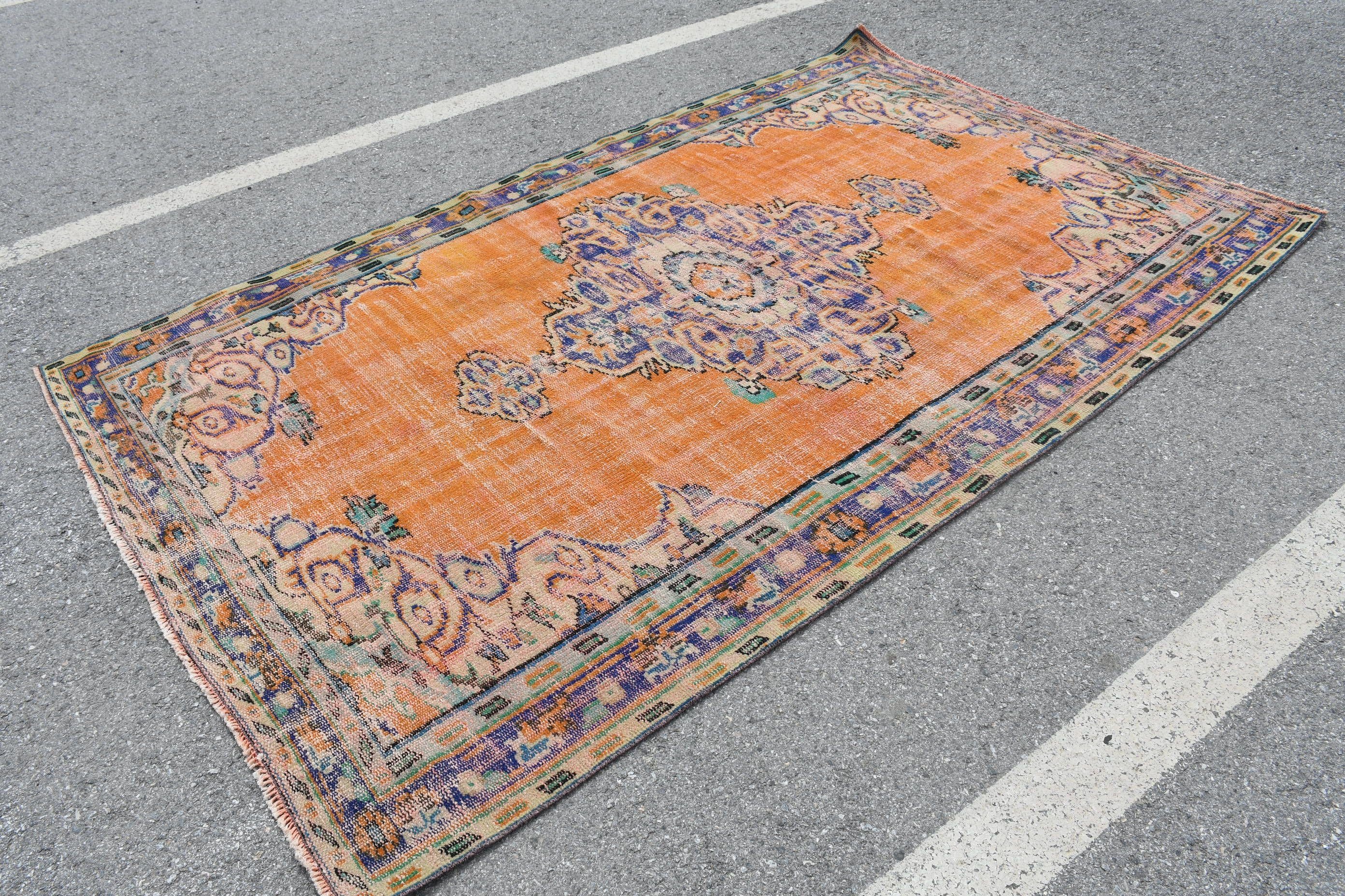 Turkish Rug, Pale Rugs, Vintage Rug, Salon Rug, 5.4x8.7 ft Large Rug, Orange Kitchen Rug, Oriental Rug, Dining Room Rug