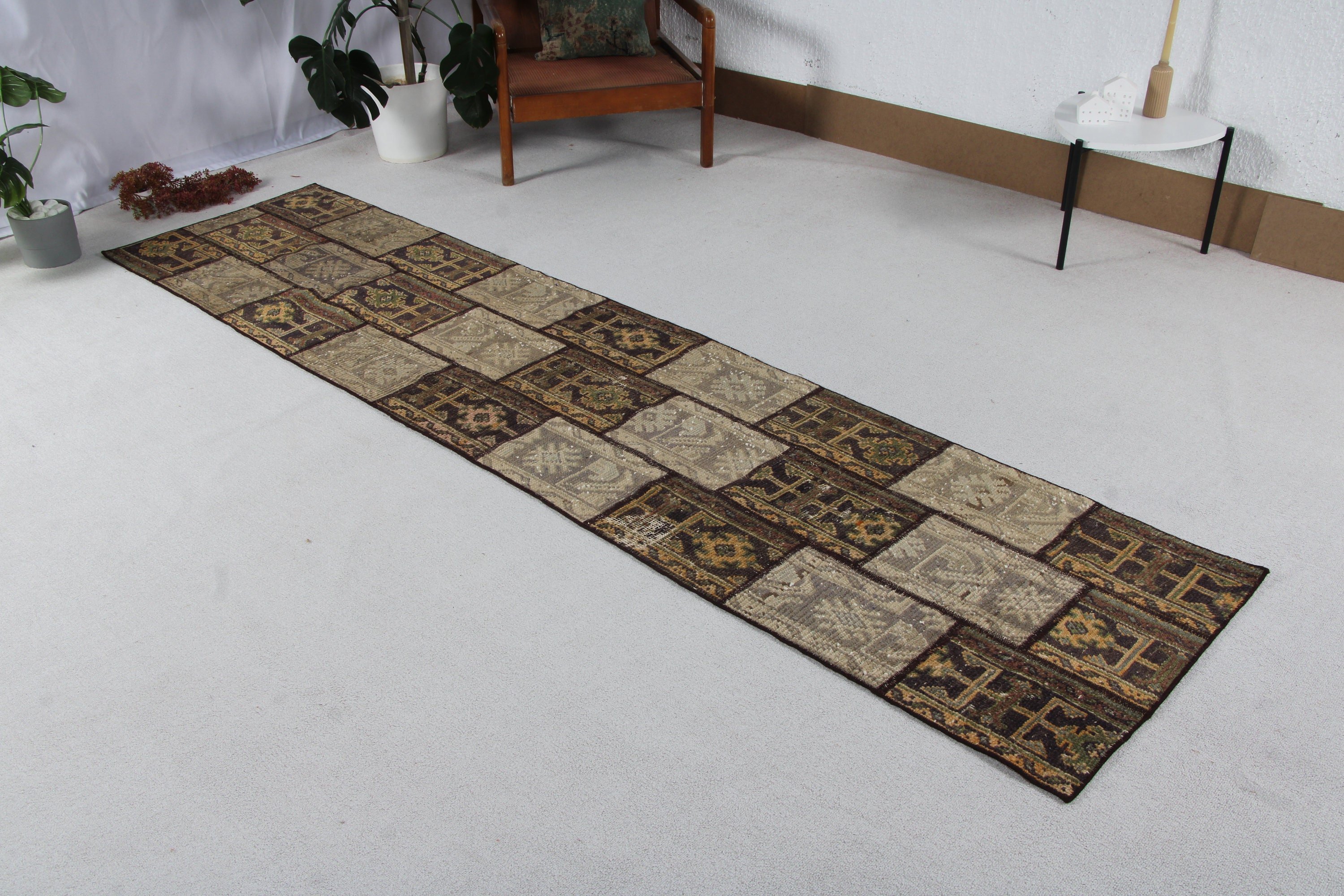 Yer Halısı, Yeşil 2.4x10 ft Runner Halıları, Türk Halıları, Boho Halısı, Vintage Halılar, Tribal Halılar, Uzun Yolluk Halıları, Mutfak Halısı