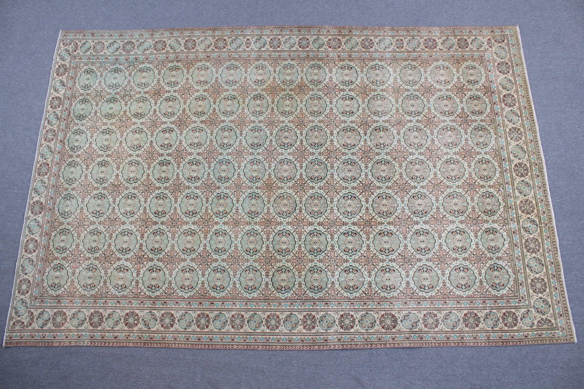 Antika Halılar, Göçebe Halısı, 6.4x9.8 ft Büyük Halılar, Vintage Halılar, Yemek Odası Halısı, Yatak Odası Halısı, Yeşil Antika Halı, Yer Halısı, Türk Halıları