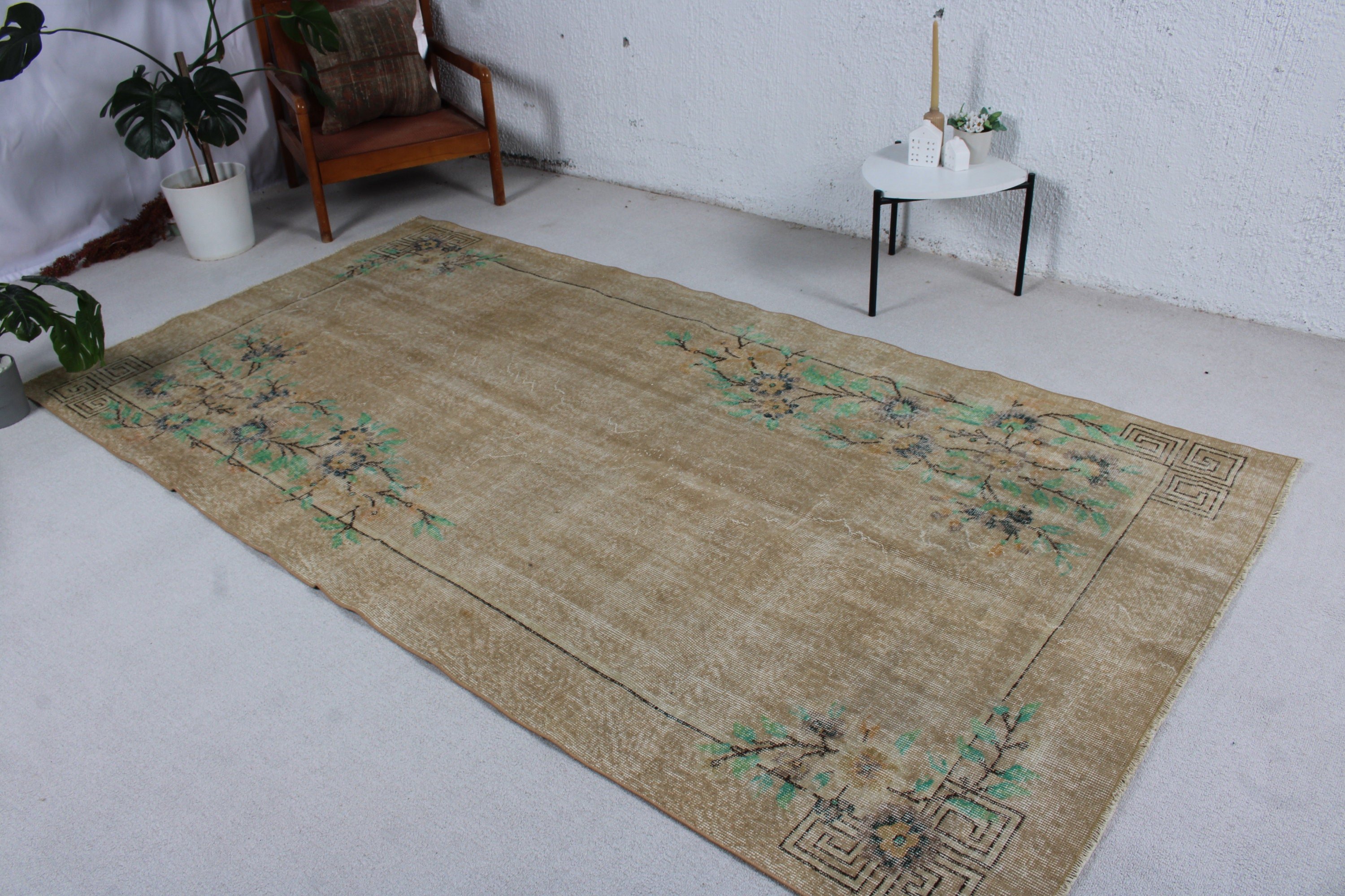 Bej 5x9.4 ft Büyük Halılar, Türk Halısı, Türkiye Halıları, Yemek Odası Halıları, Vintage Halı, Açıklama Halıları, Boho Halıları, Salon Halısı