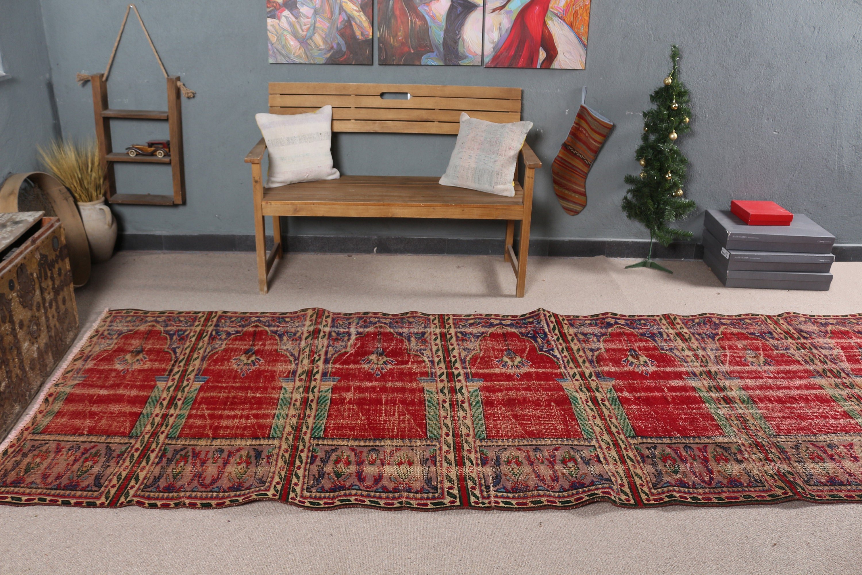 Koridor Halıları, Koridor Halısı, Kırmızı Oryantal Halı, 4,2x13,1 ft Runner Halısı, Vintage Halı, Türk Halısı, Koridor Halıları, Havalı Halı, Mutfak Halısı