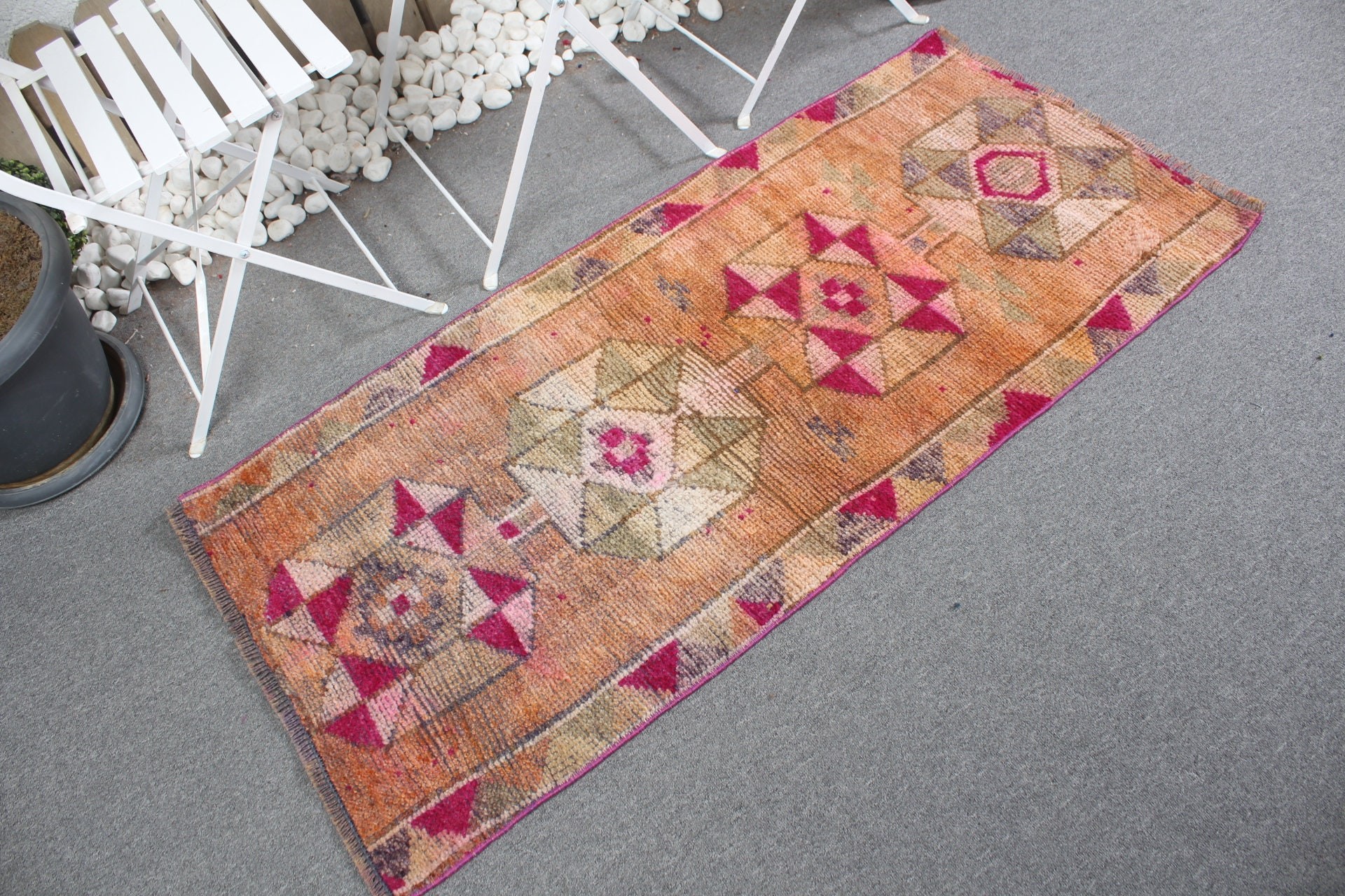 Rugs for Door Mat, Turkish Rug, Orange  2.2x5 ft Small Rugs, Kitchen Rugs, Nomadic Rug, Vintage Rugs, Entry Rug