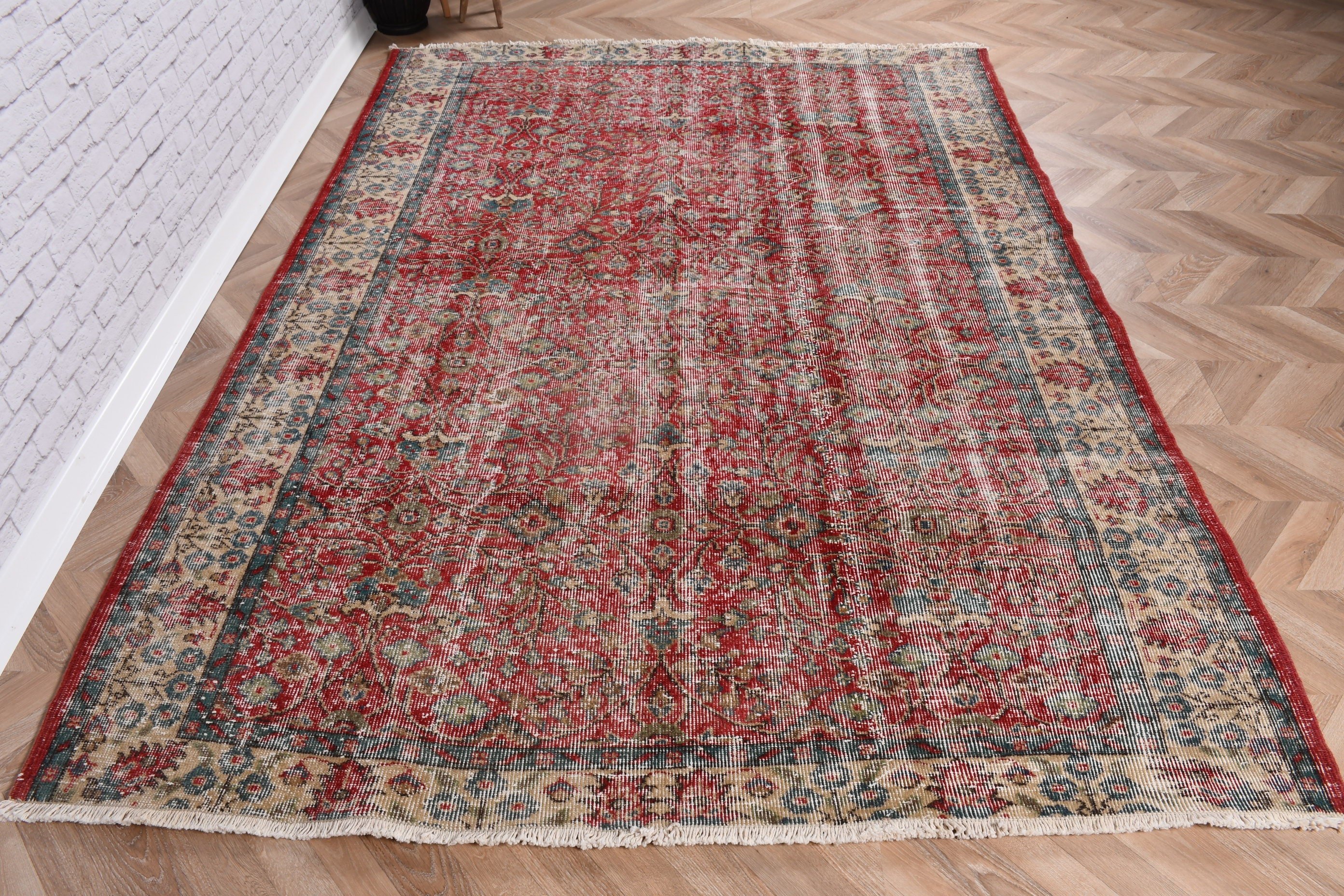 Yer Halısı, Yün Halılar, Bej Modern Halı, Vintage Halılar, Tribal Halılar, Yatak Odası Halısı, Türk Halısı, Büyük Oushak Halısı, 5.8x8 ft Büyük Halılar