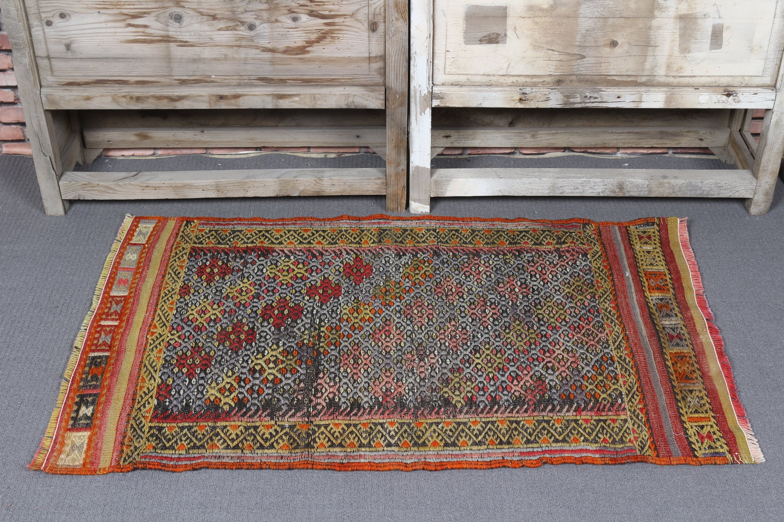 Oryantal Halı, Vintage Halı, Duvara Asılı Halı, Türk Halısı, 2.4x3.9 ft Küçük Halı, Mutfak Halıları, Turuncu Oushak Halı, Kilim