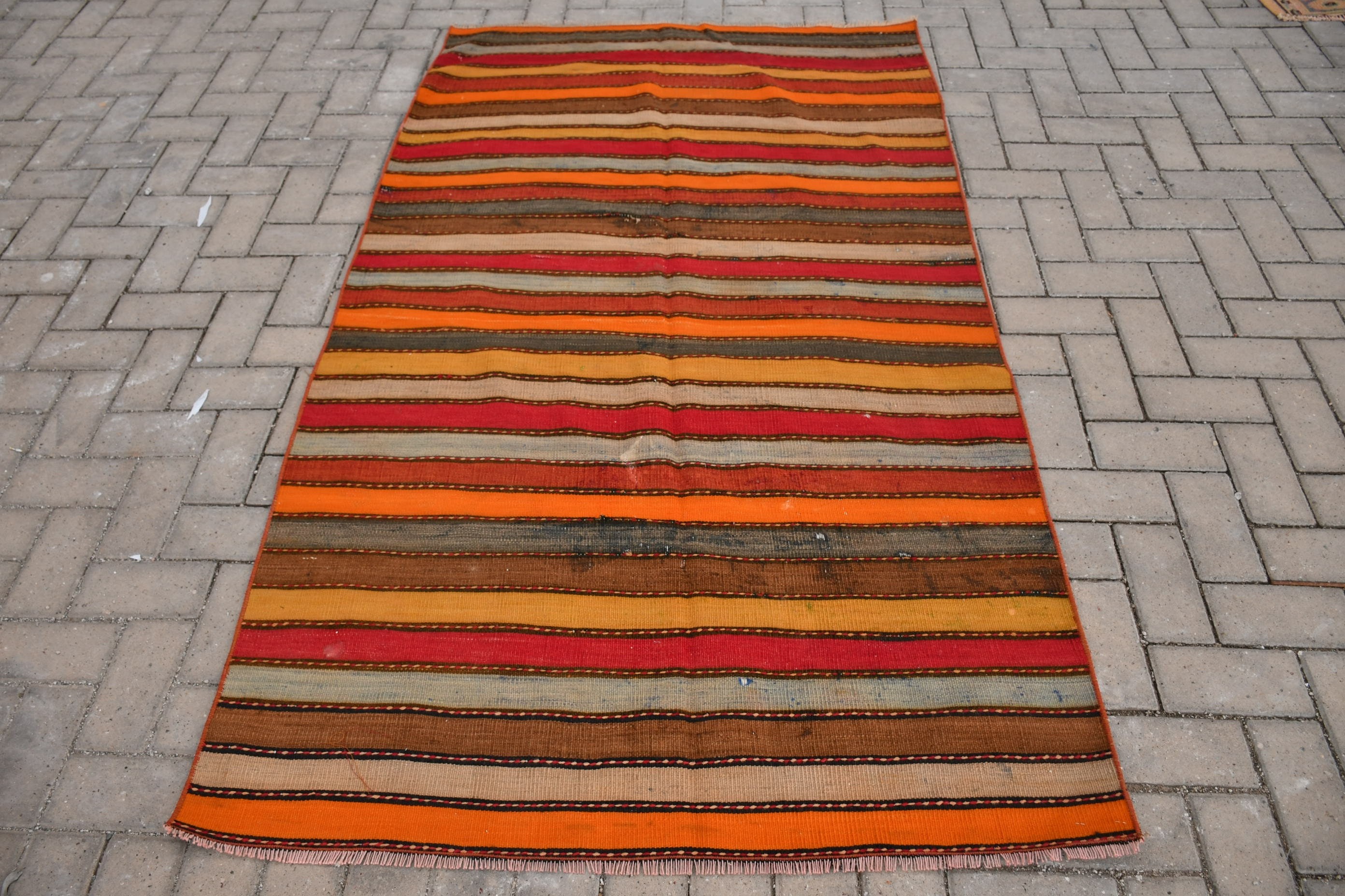 Art Rugs, Oushak Rugs, Vintage Rug, Kilim, Moroccan Rug, Turkish Rug, Orange Antique Rug, Dining Room Rug, 3.8x6.6 ft Area Rug, Bedroom Rug