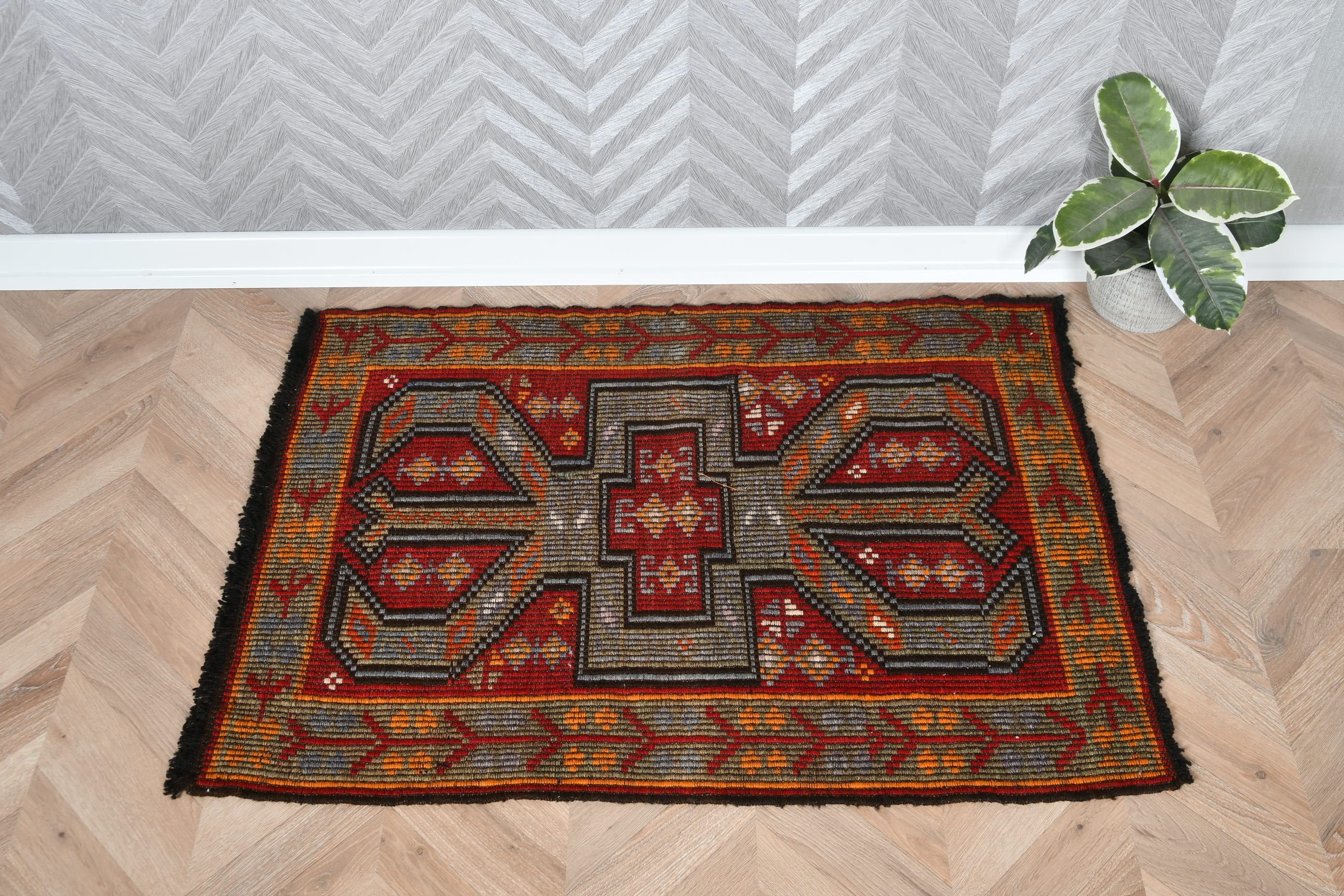 Wall Hanging Rug, Vintage Rug, Red Moroccan Rug, Boho Rug, Turkish Rug, Floor Rug, 2.4x3.3 ft Small Rug, Bedroom Rugs, Bathroom Rugs