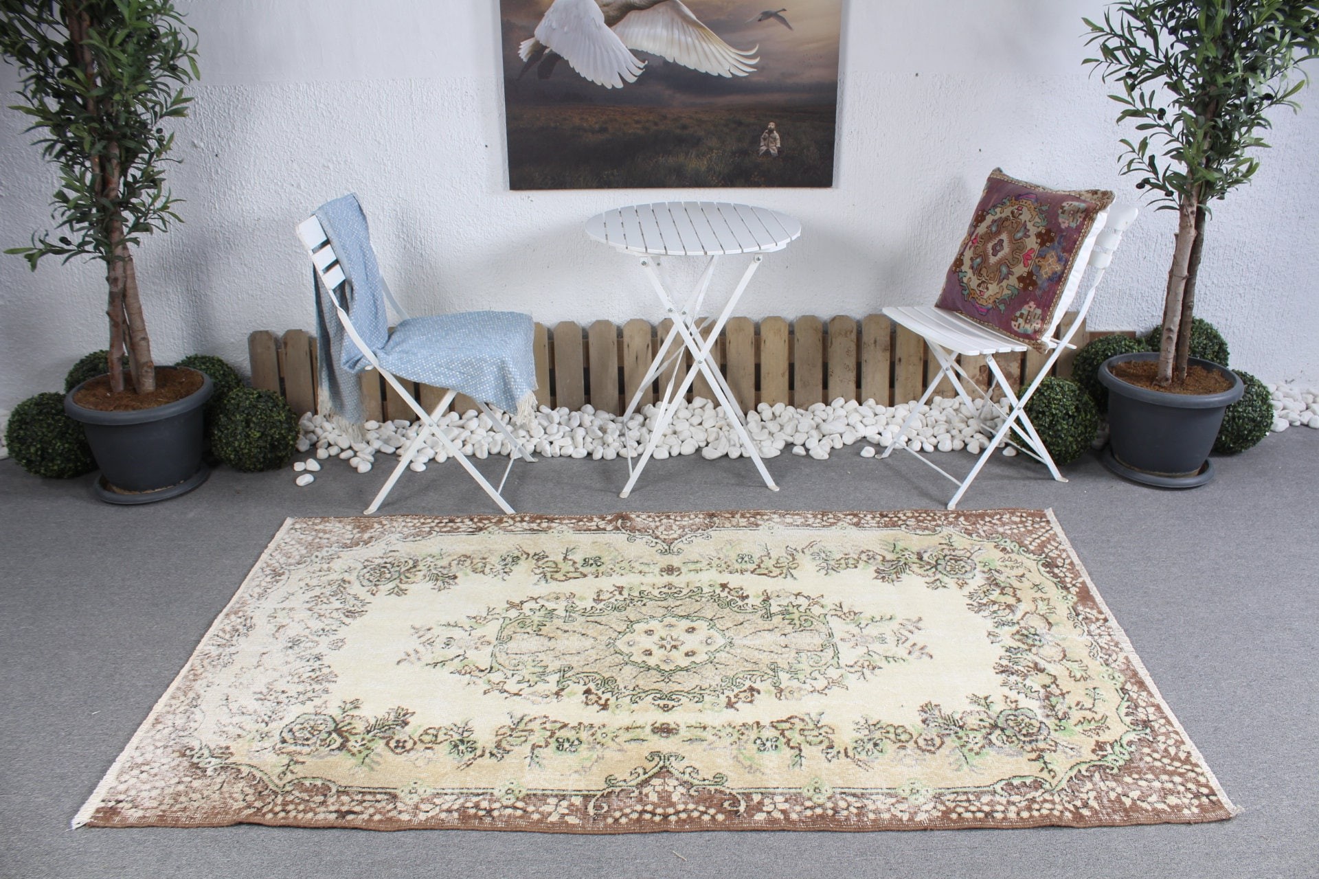 Yemek Odası Halıları, Yatak Odası Halısı, Türk Halısı, Vintage Halı, Bej Ev Dekor Halısı, Fas Halıları, 3.9x6.8 ft Alan Halısı, Sevimli Halı, Yer Halıları