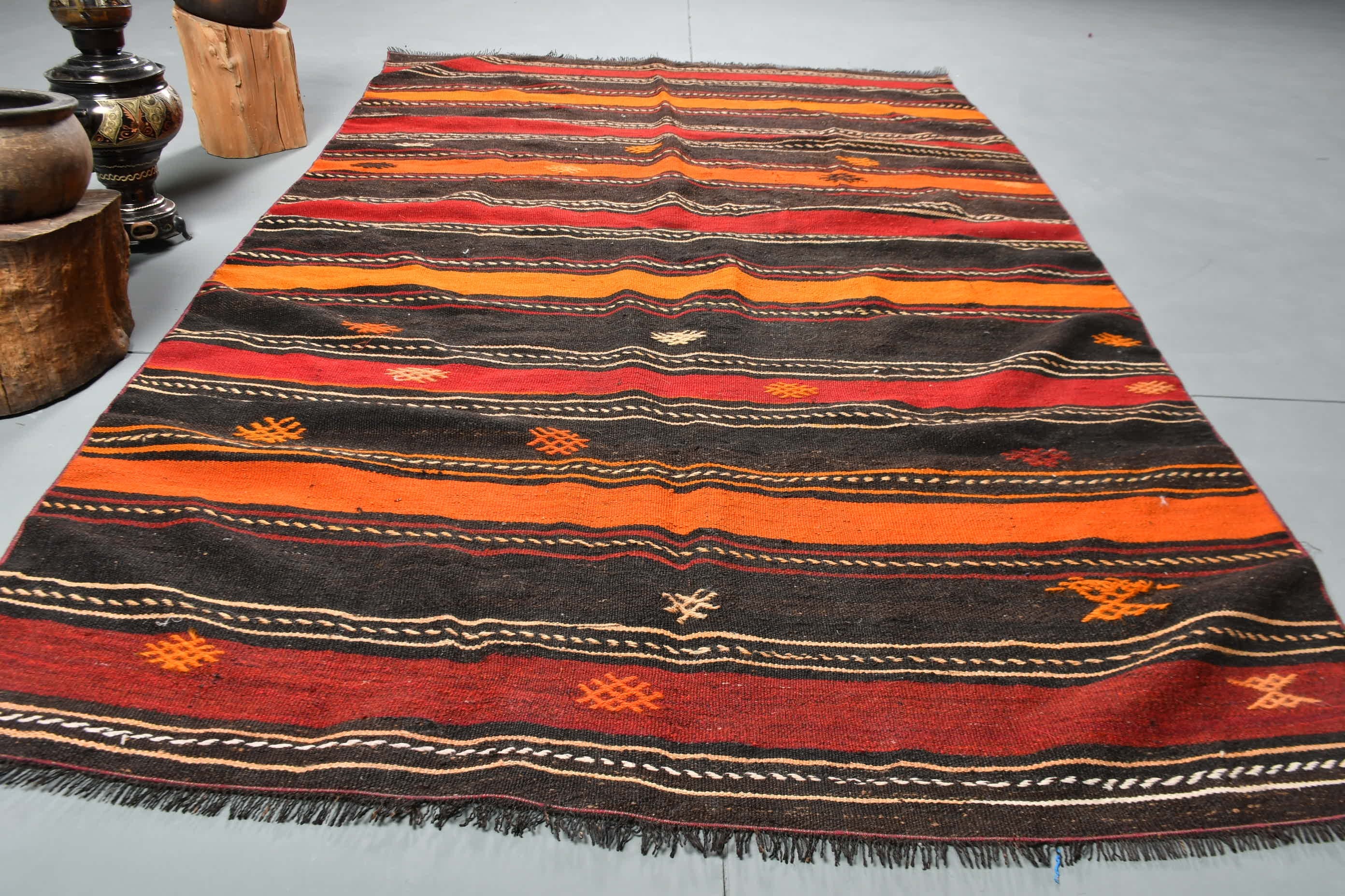 Salon Halıları, Vintage Halı, 5x9.2 ft Büyük Halı, Türk Halıları, Oturma Odası Halıları, Siyah Soğuk Halı, Salon Halısı, Soğuk Halı, Kilim, Yatak Odası Halısı