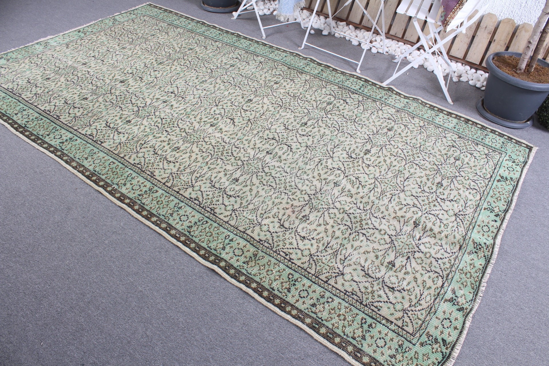 Bej Oushak Halı, Havalı Halı, Yatak Odası Halıları, Türk Halısı, Mutfak Halısı, 5.4x9.7 ft Büyük Halı, Vintage Halı, Salon Halısı, Yemek Odası Halısı