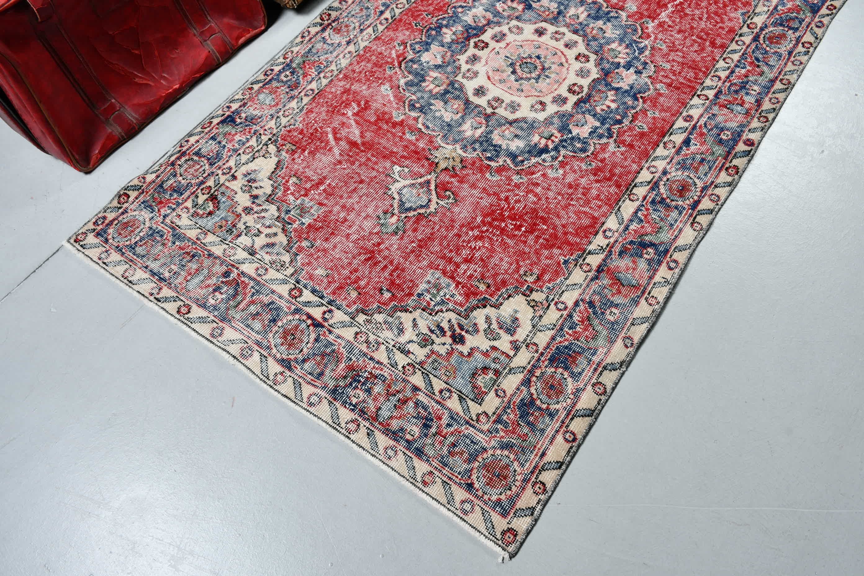 Old Rug, Red Oushak Rugs, Bedroom Rugs, 3.7x6.7 ft Area Rugs, Floor Rug, Vintage Rug, Nursery Rugs, Turkish Rug, Antique Rug, Rugs for Area