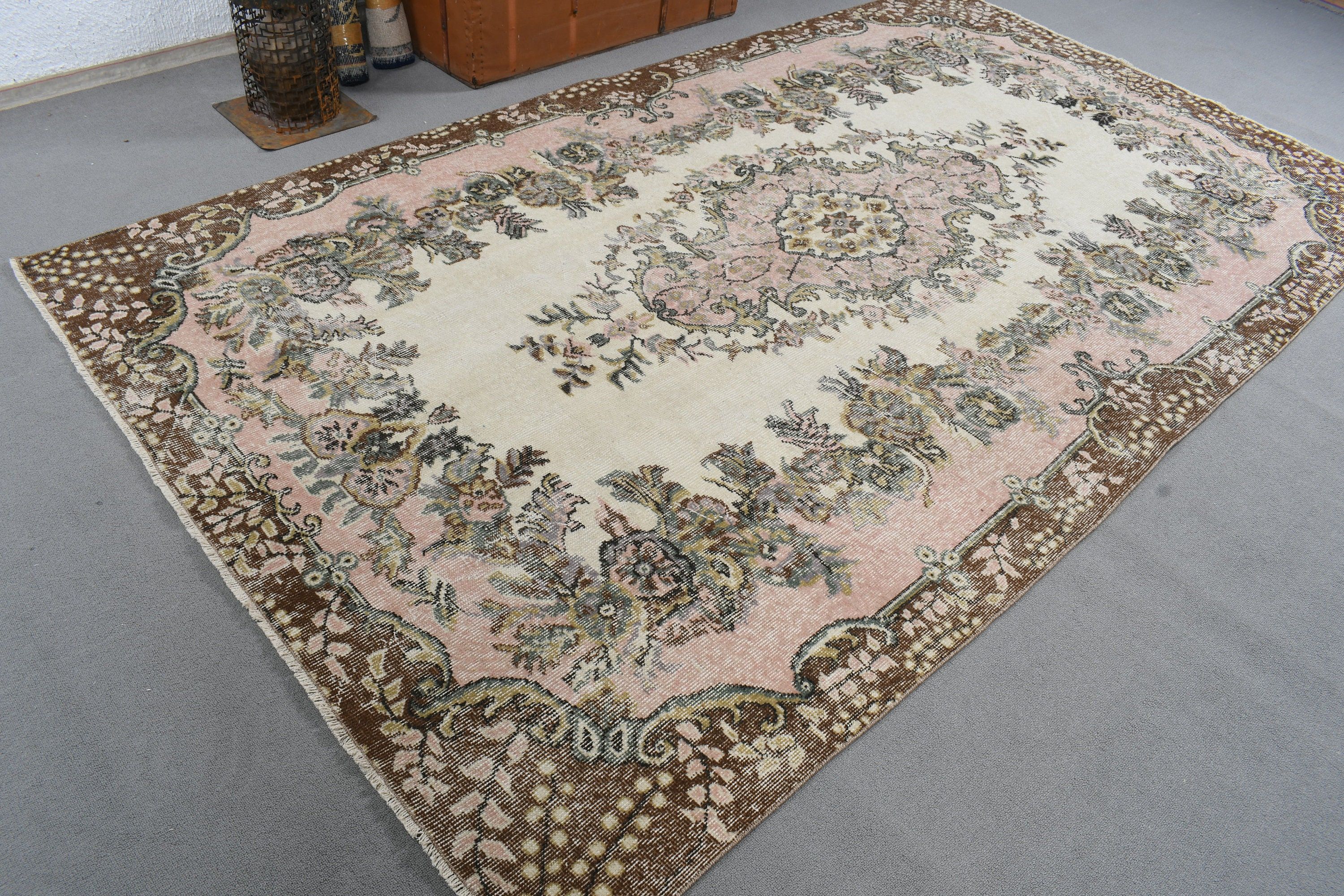 Beige Statement Rug, Wool Rugs, Living Room Rugs, Boho Rug, Turkish Rug, Dining Room Rugs, 5.6x9.9 ft Large Rug, Vintage Rug