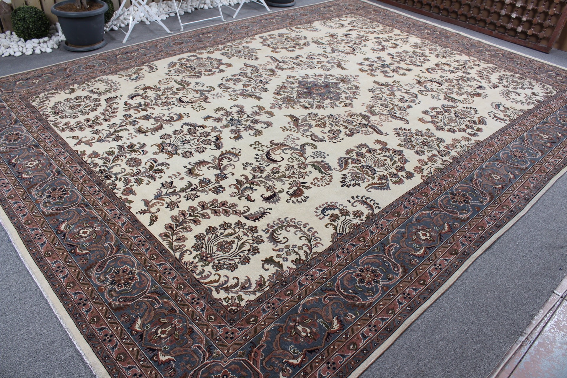 9.8x13.3 ft Büyük Boy Halılar, Oushak Halısı, Türk Halıları, Yemek Odası Halıları, Bej Mutfak Halıları, Oturma Odası Halısı, Anadolu Halıları, Vintage Halı