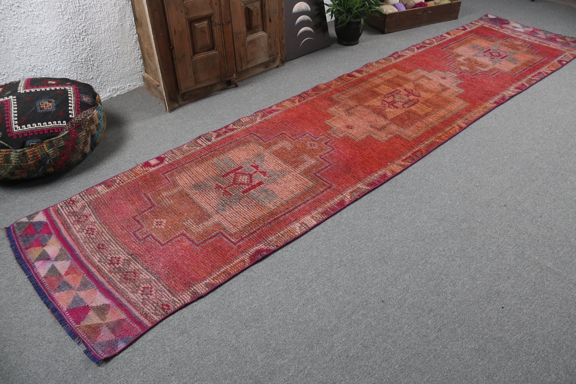 Ethnic Rug, Kitchen Rug, Vintage Rugs, Turkish Rugs, 2.8x12.1 ft Runner Rug, Vintage Runner Rug, Statement Rug, Pink Floor Rugs, Stair Rug