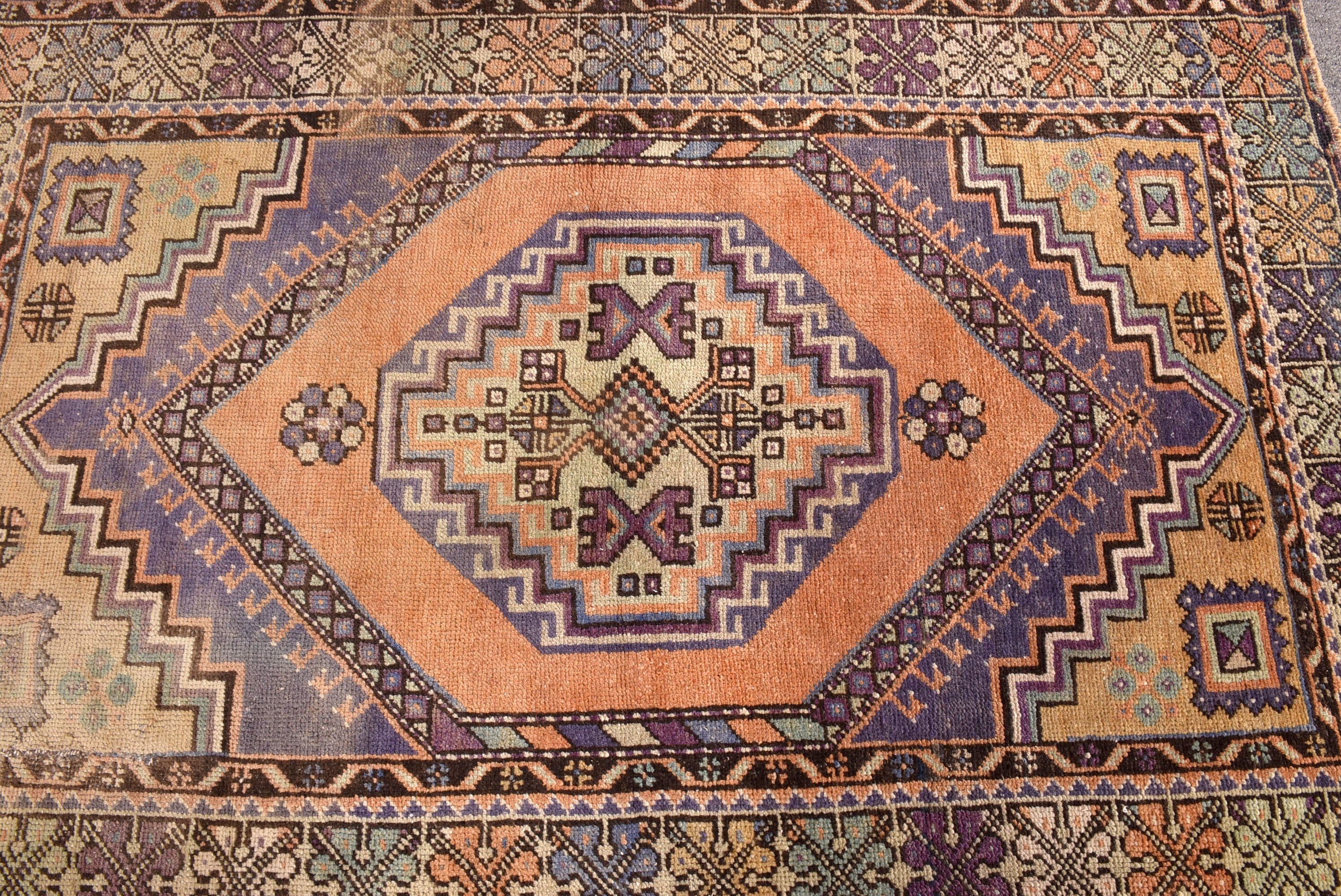 Lüks Halı, 3,5x5,3 ft Aksan Halısı, Vintage Halılar, Türk Halısı, Mor Fas Halısı, Boho Vurgulu Halı, Çocuk Odası Halıları, Düz Dokuma Halı