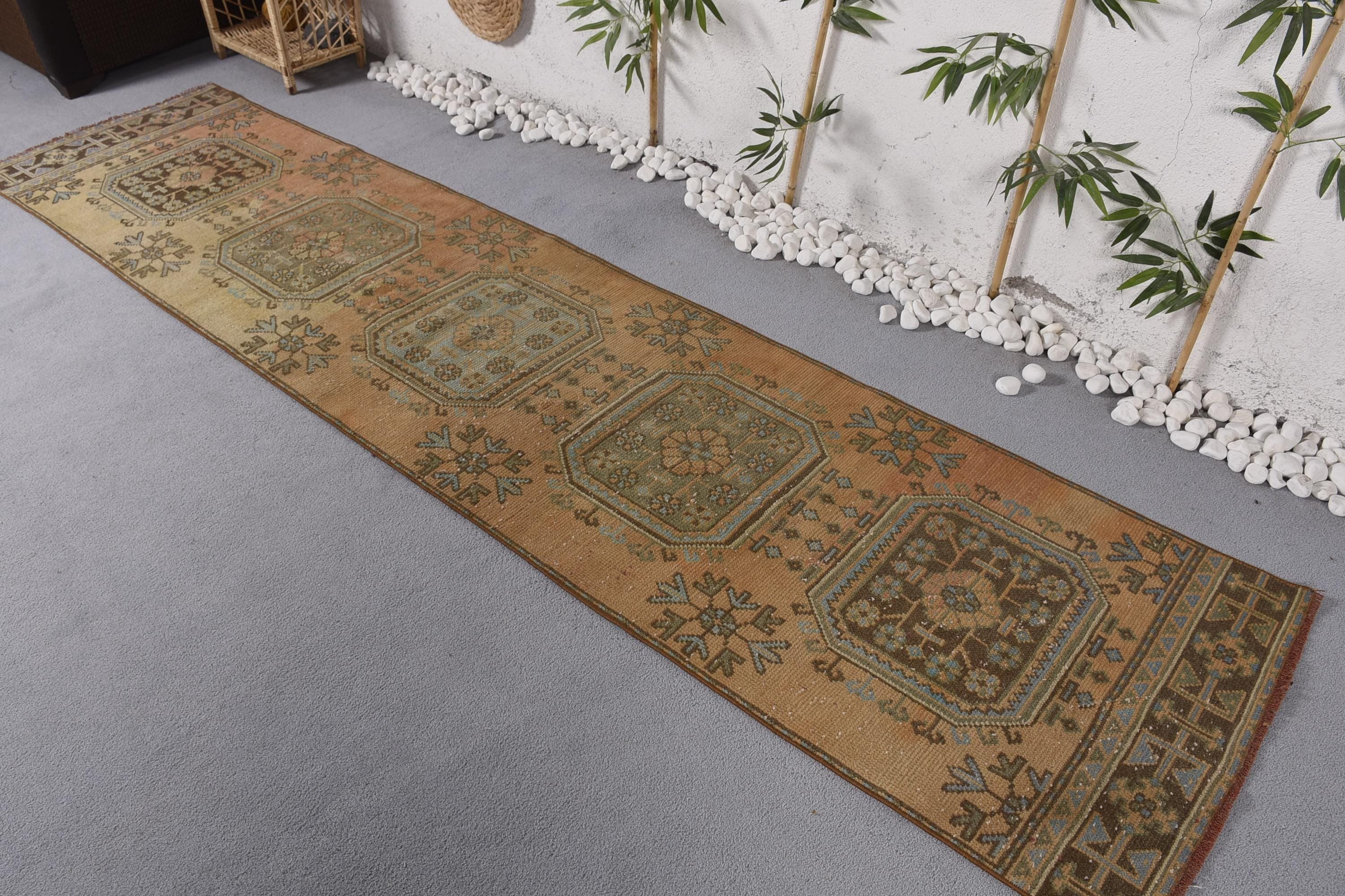 Merdiven Halısı, Boho Halıları, Vintage Yolluk Halıları, Türk Halısı, Turuncu Soğuk Halı, Vintage Halı, Nötr Halılar, Lüks Halılar, 2,6x10,8 ft Koşucu Halıları