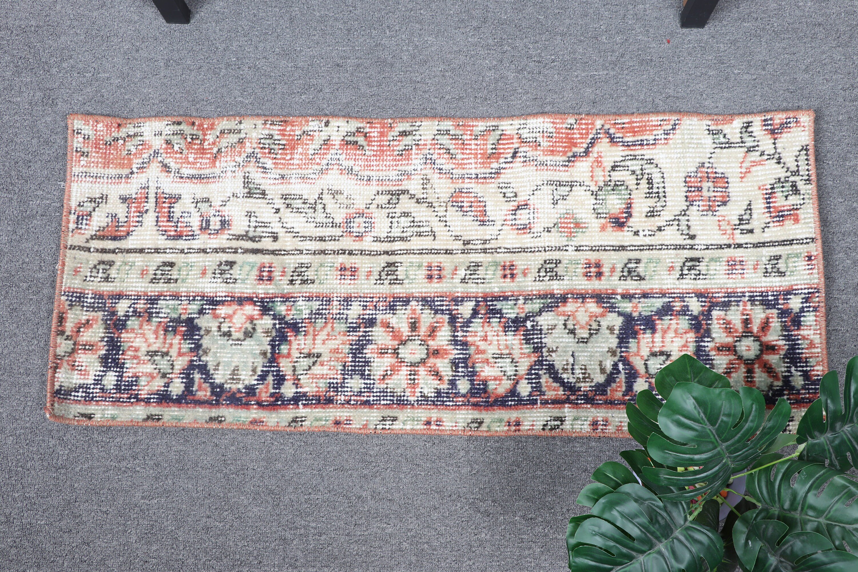 Kitchen Rug, Moroccan Rug, Door Mat Rug, Antique Rugs, 1.3x3.1 ft Small Rug, Red Anatolian Rugs, Vintage Rug, Natural Rug, Turkish Rug