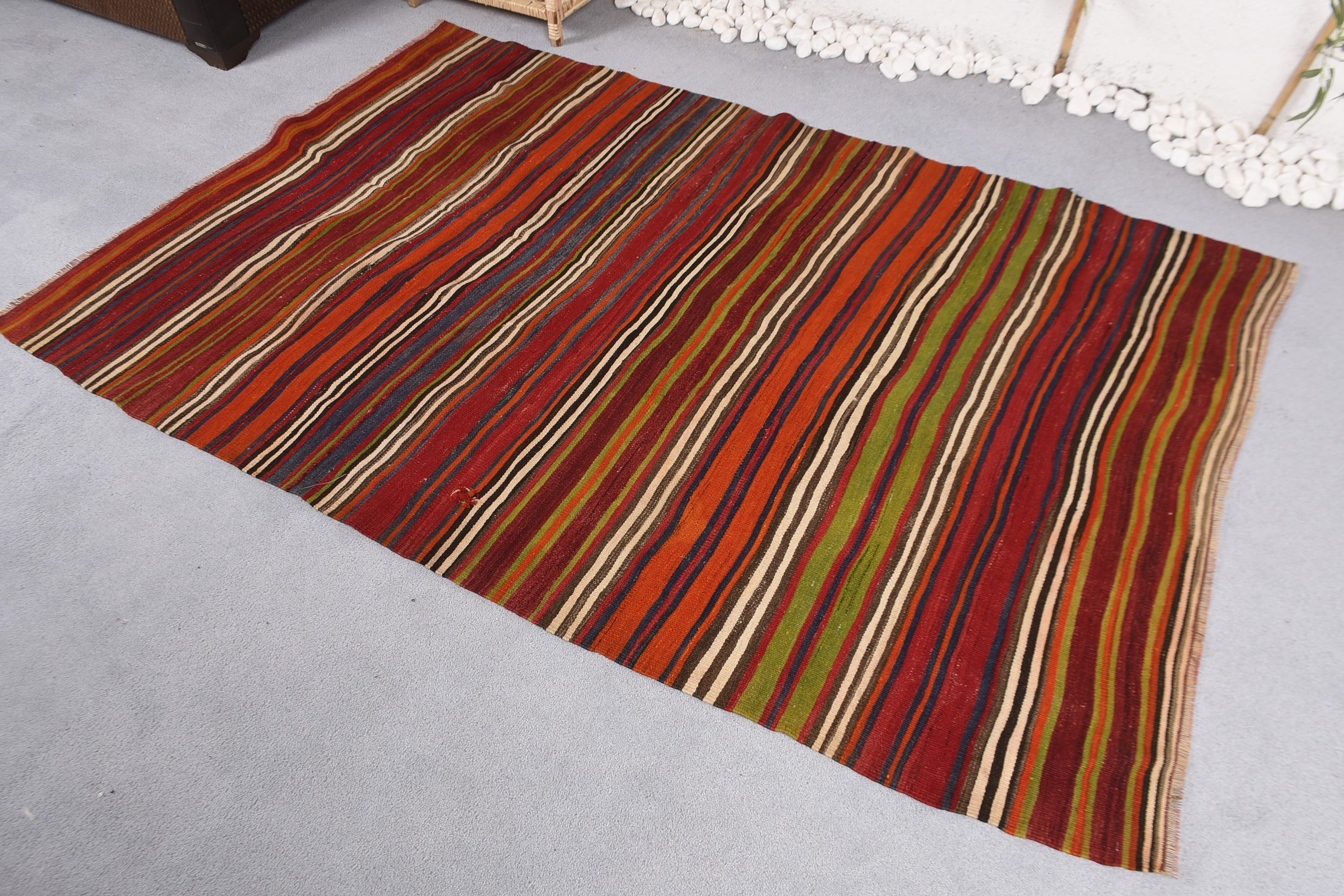 Vintage Decor Rugs, Rugs for Indoor, Statement Rug, Kitchen Rug, Vintage Rug, Rainbow Handwoven Rug, Turkish Rug, 4.1x6.6 ft Area Rugs