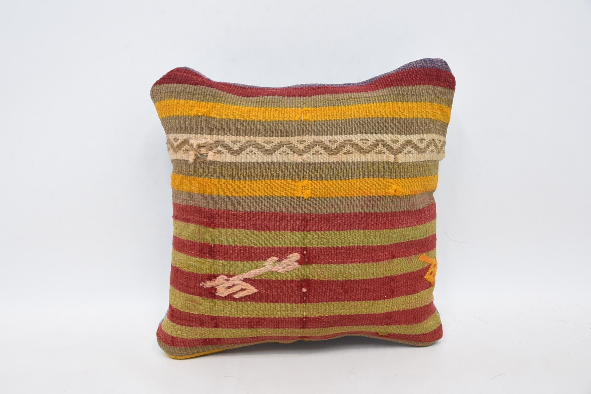 Pillow for Couch, Gift Pillow, 12"x12" Red Cushion, Vintage Pillow, Vintage Kilim Pillow Cushion Cover, Bench Pillow Case