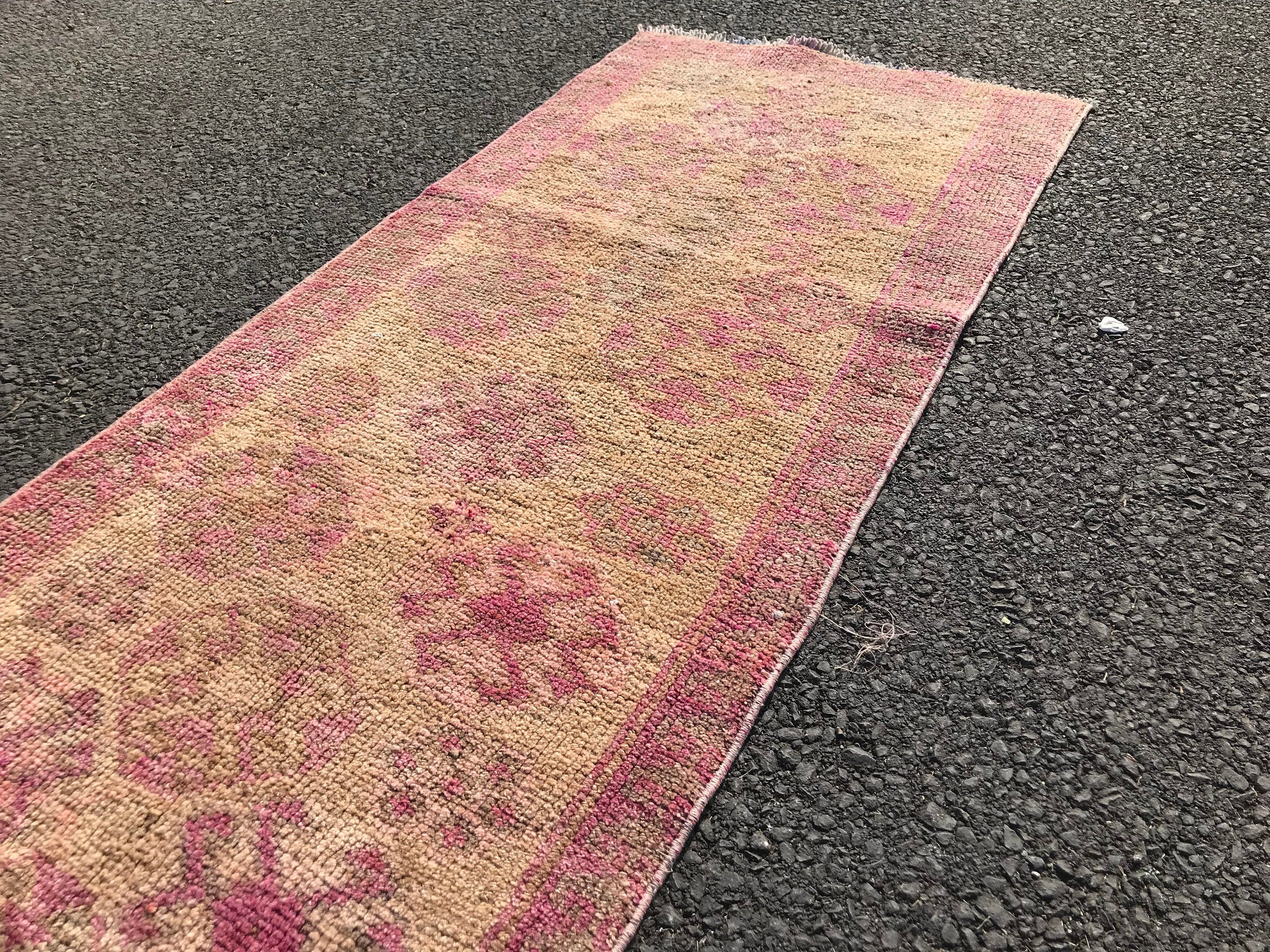 Old Rug, Corridor Rugs, Kitchen Rug, Turkish Rug, Rugs for Runner, Pink Kitchen Rug, 2.3x10.2 ft Runner Rugs, Vintage Rugs