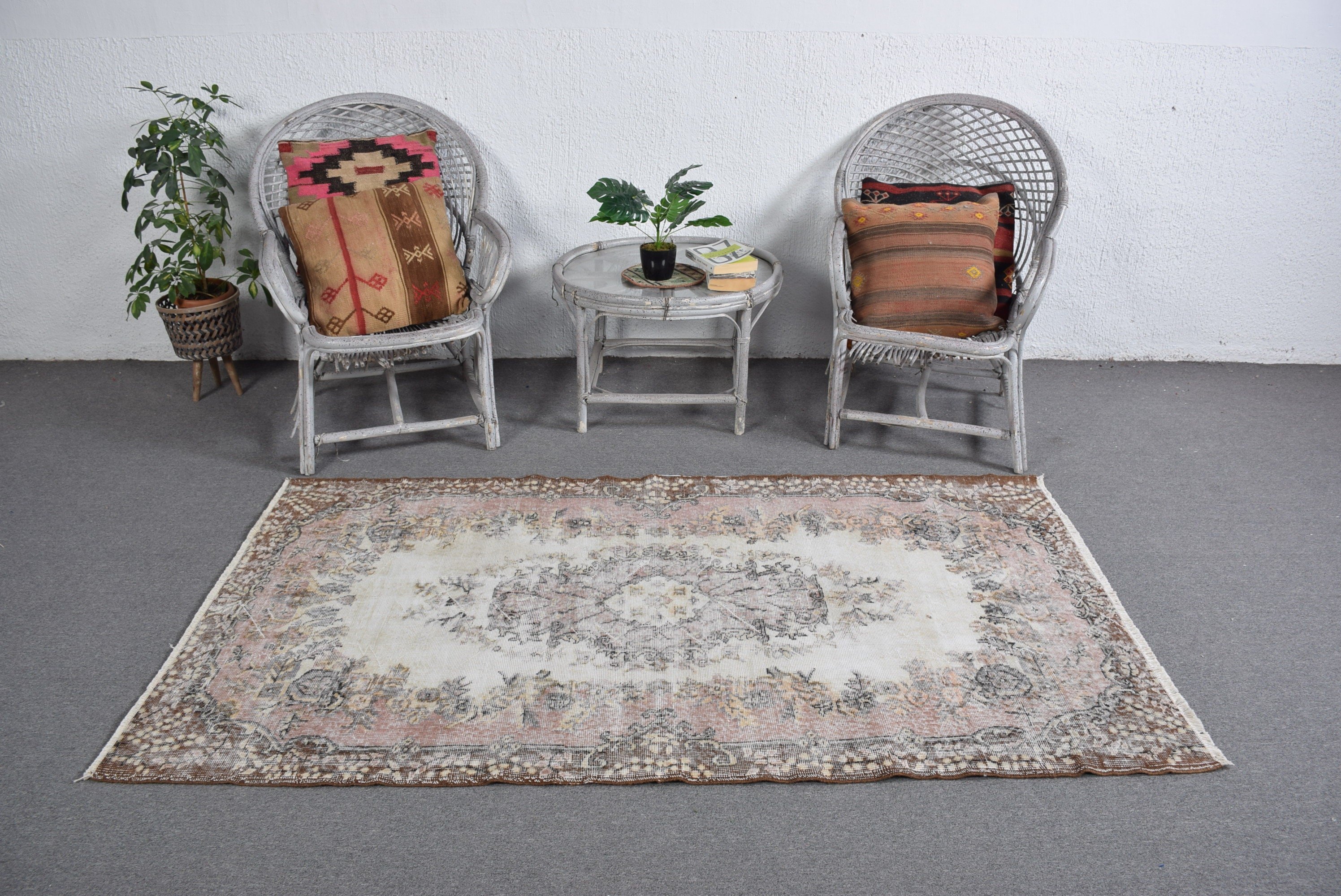 3.8x6.8 ft Area Rug, Turkish Rug, Rugs for Nursery, Nursery Rugs, Living Room Rug, Moroccan Rug, Vintage Rug, Beige Floor Rug, Antique Rug