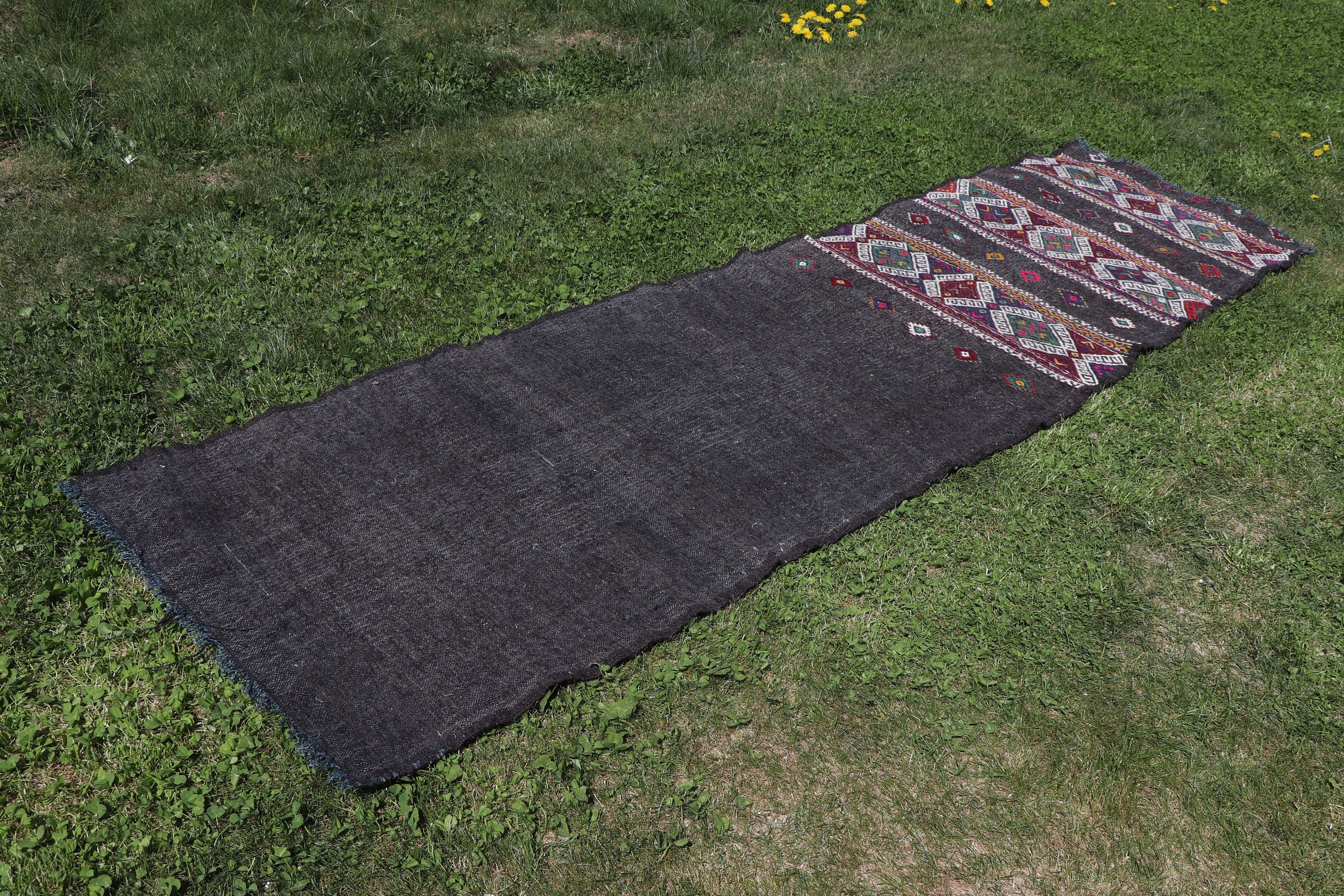 Yün Halı, Merdiven Halıları, Türk Halıları, 2.4x9.4 ft Runner Halısı, Vintage Runner Halısı, Siyah Oushak Halıları, Vintage Halı, Kilim, Mutfak Halıları