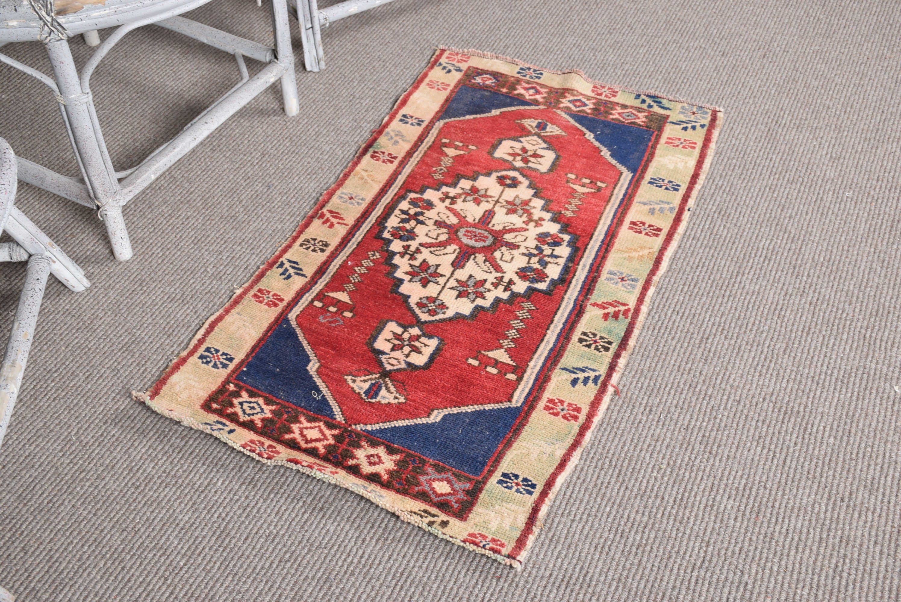 1.9x3.5 ft Small Rug, Art Rug, Wool Rugs, Bathroom Rugs, Red Wool Rugs, Turkish Rug, Rugs for Bath, Home Decor Rug, Vintage Rug, Entry Rugs