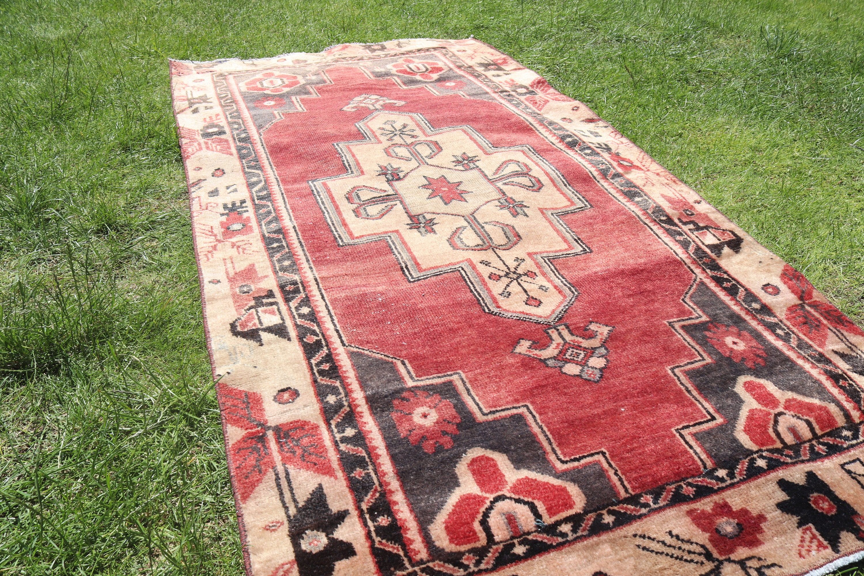 Giriş Halıları, Türk Halıları, Vintage Halılar, Oushak Halıları, Kırmızı Ev Dekor Halıları, 3,1x6,3 ft Vurgulu Halı, Nötr Halı, Vintage Vurgulu Halılar