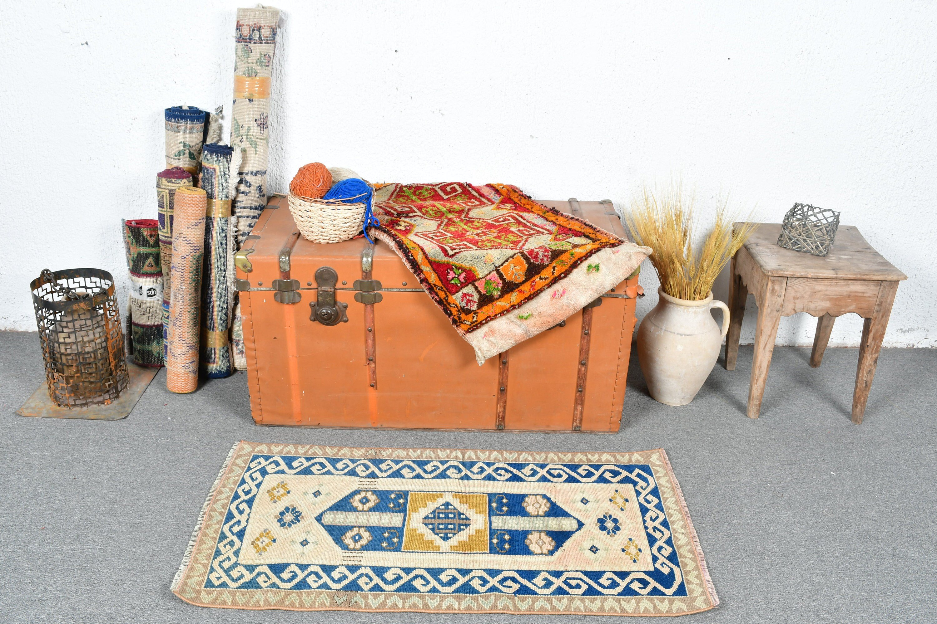 Vintage Halı, Bej Antika Halılar, Sevimli Halılar, Paspas Halısı, Duvara Asılı Halı, Türk Halısı, 1.9x3.6 ft Küçük Halılar, Mutfak Halısı