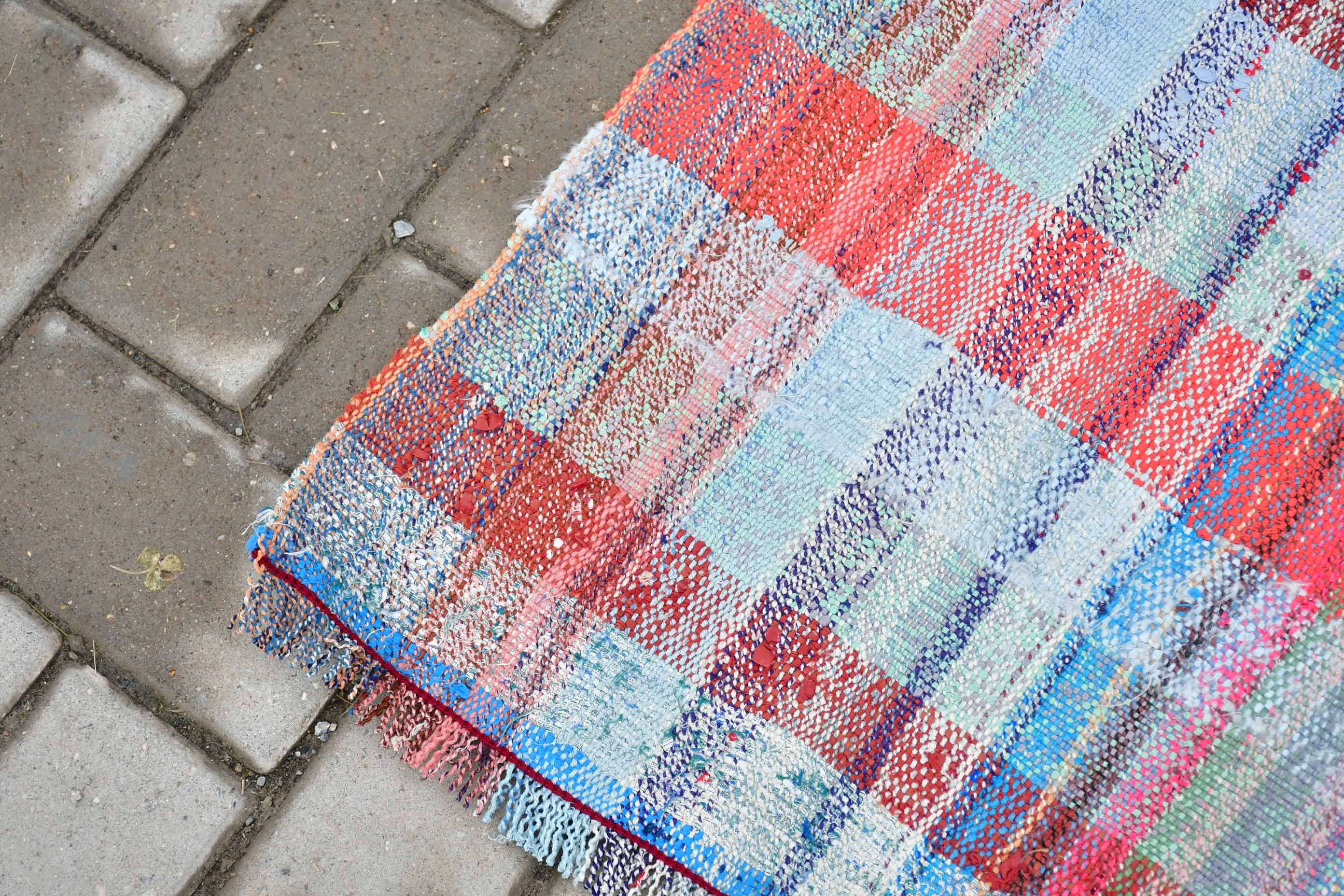 Floor Rugs, Stair Rug, Vintage Rug, Turkish Rug, 2.6x11.5 ft Runner Rugs, Kilim, Wool Rug, Hand Woven Rug, Blue Wool Rugs, Rugs for Runner