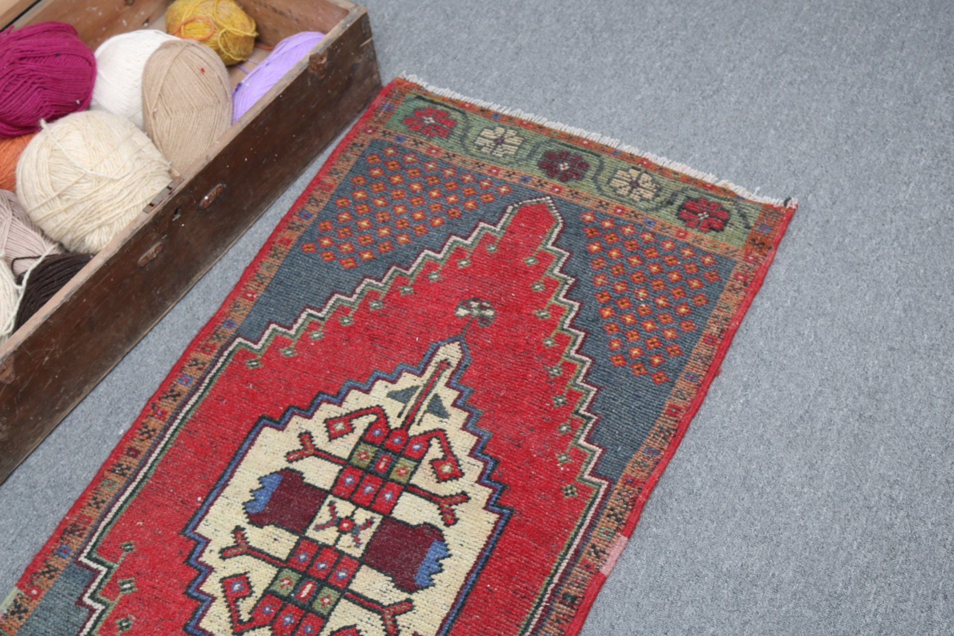 Vintage Rug, Neutral Rugs, Red Bedroom Rug, Turkish Rugs, 1.9x3.9 ft Small Rugs, Rugs for Bathroom, Small Boho Rug