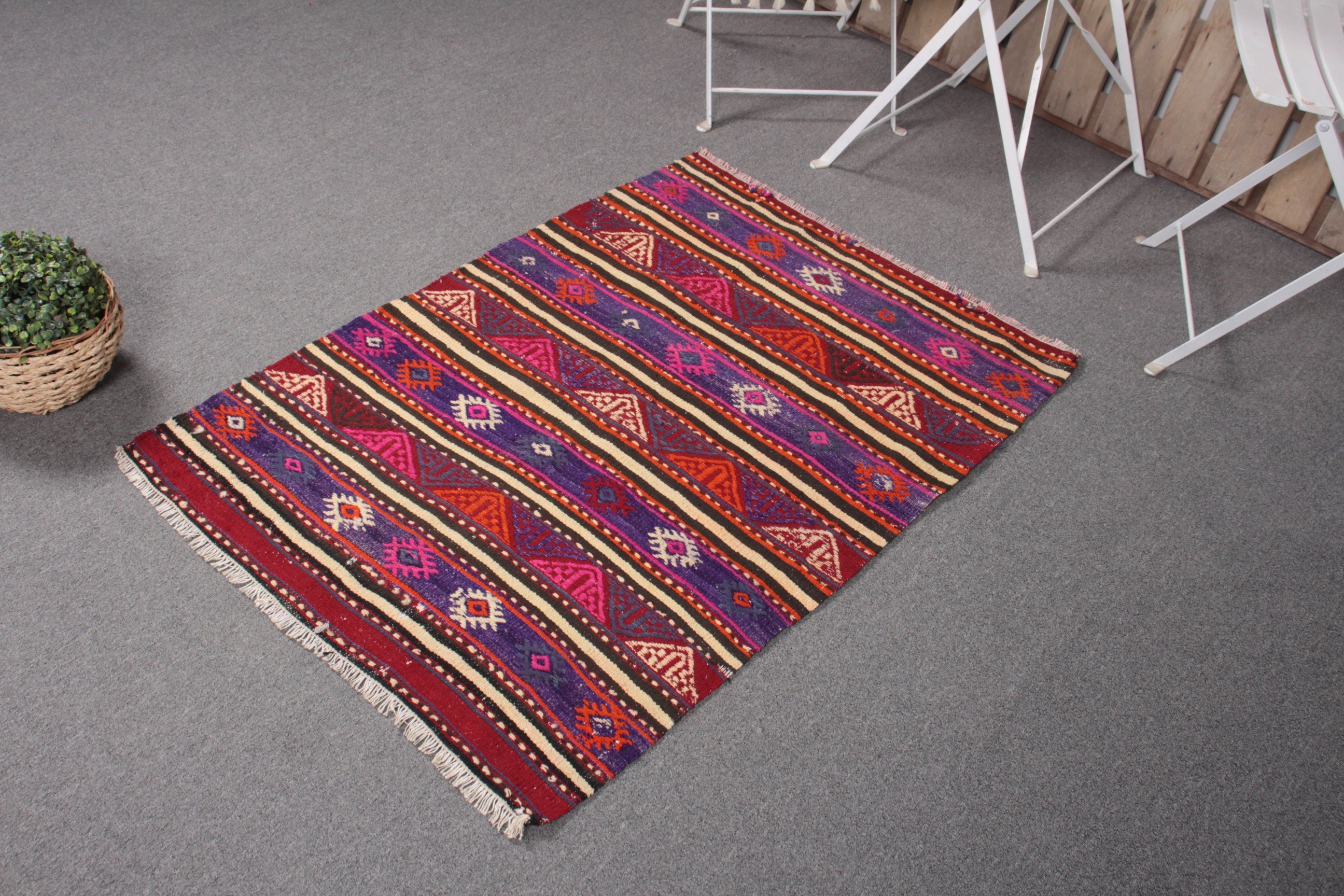 Kitchen Rug, Kilim, Home Decor Rug, Vintage Rug, Rugs for Bath, Turkish Rugs, 2.6x3.7 ft Small Rug, Nursery Rug, Purple Antique Rug