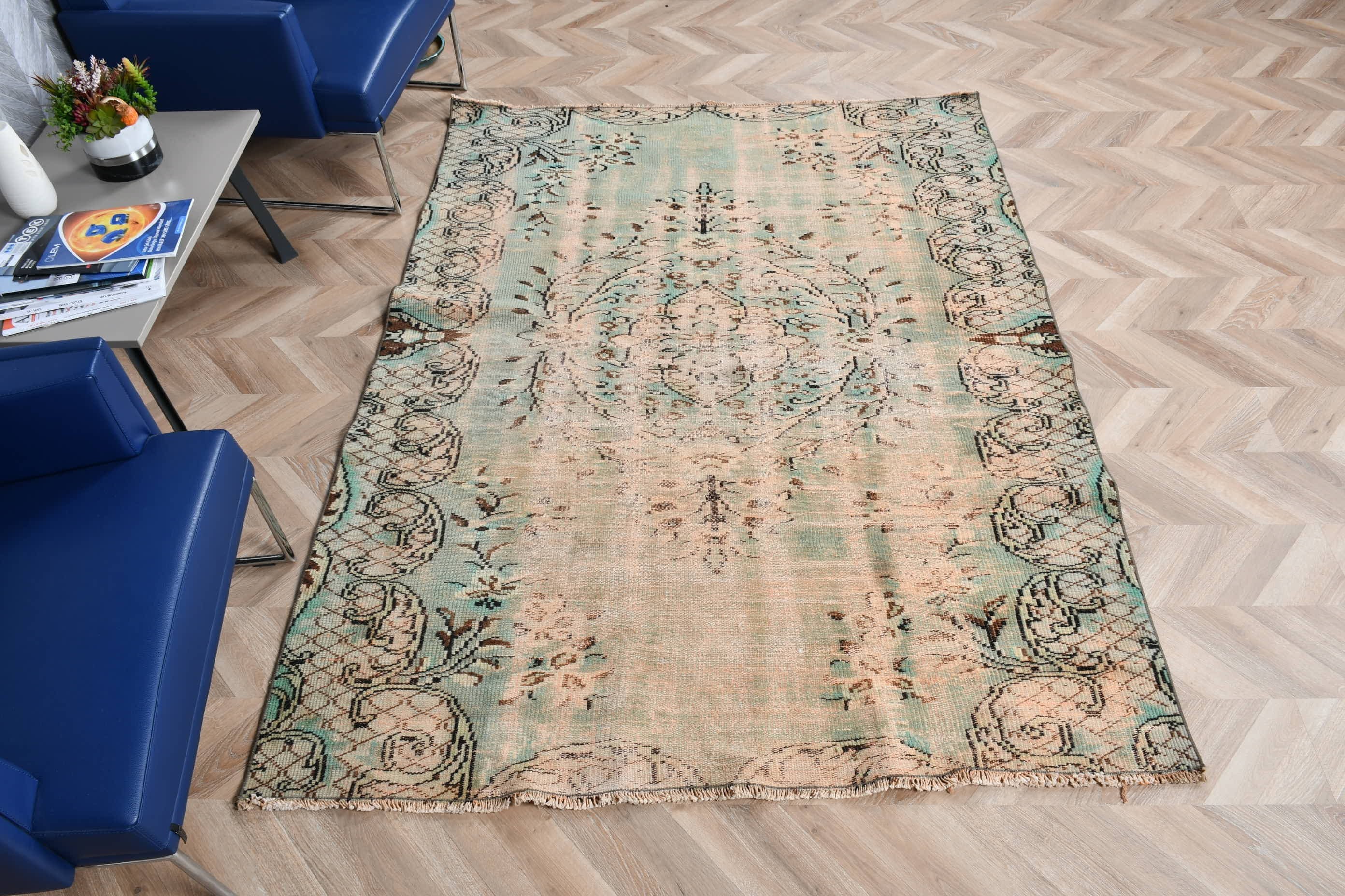 Oushak Rug, Vintage Rug, Rugs for Nursery, Turkish Rug, Abstract Rug, Green Bedroom Rugs, Kitchen Rug, 5.2x7 ft Area Rugs, Oriental Rug