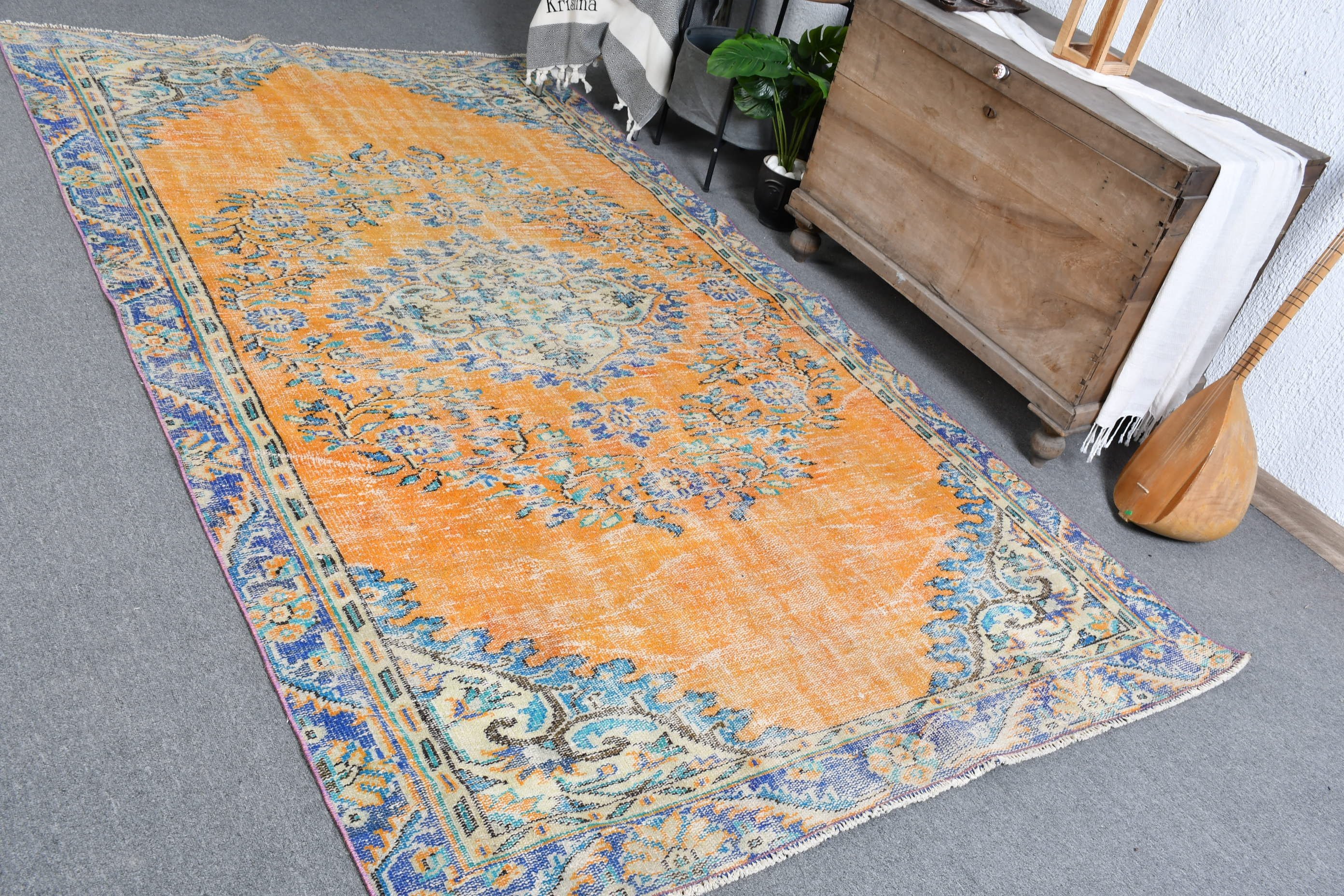 Living Room Rug, Turkish Rug, Anatolian Rug, Vintage Rug, Orange  5.3x9.5 ft Large Rug, Muted Rug, Salon Rug, Moroccan Rug
