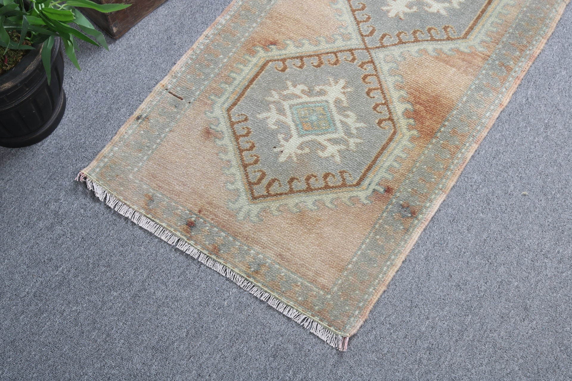 Wall Hanging Rug, Geometric Rug, Aesthetic Rug, Car Mat Rug, Antique Rug, Vintage Rugs, Turkish Rug, 1.6x3 ft Small Rug, Brown Kitchen Rug