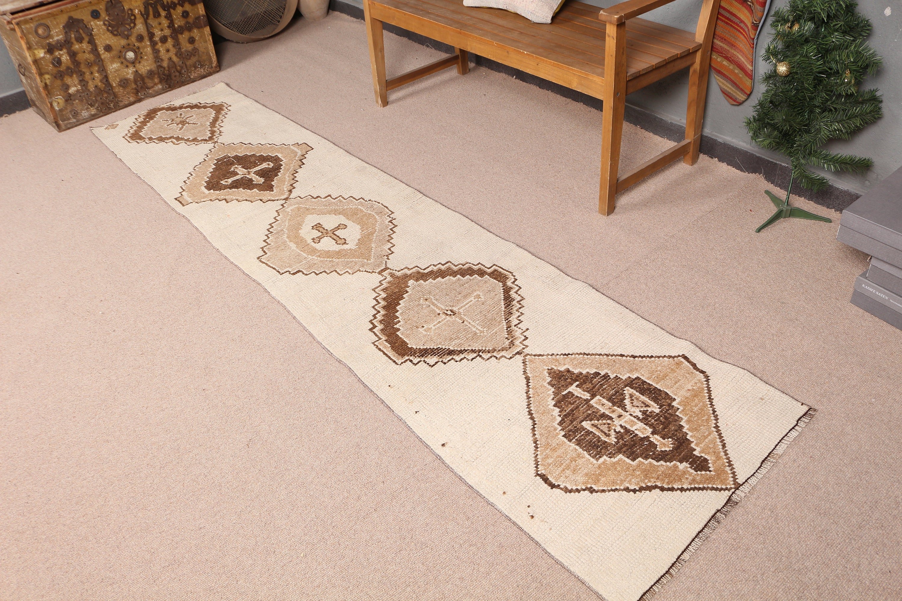 Oriental Rug, Beige Bedroom Rug, Cool Rug, Vintage Rug, 2.3x9.5 ft Runner Rug, Stair Rugs, Rugs for Kitchen, Turkish Rug, Corridor Rugs