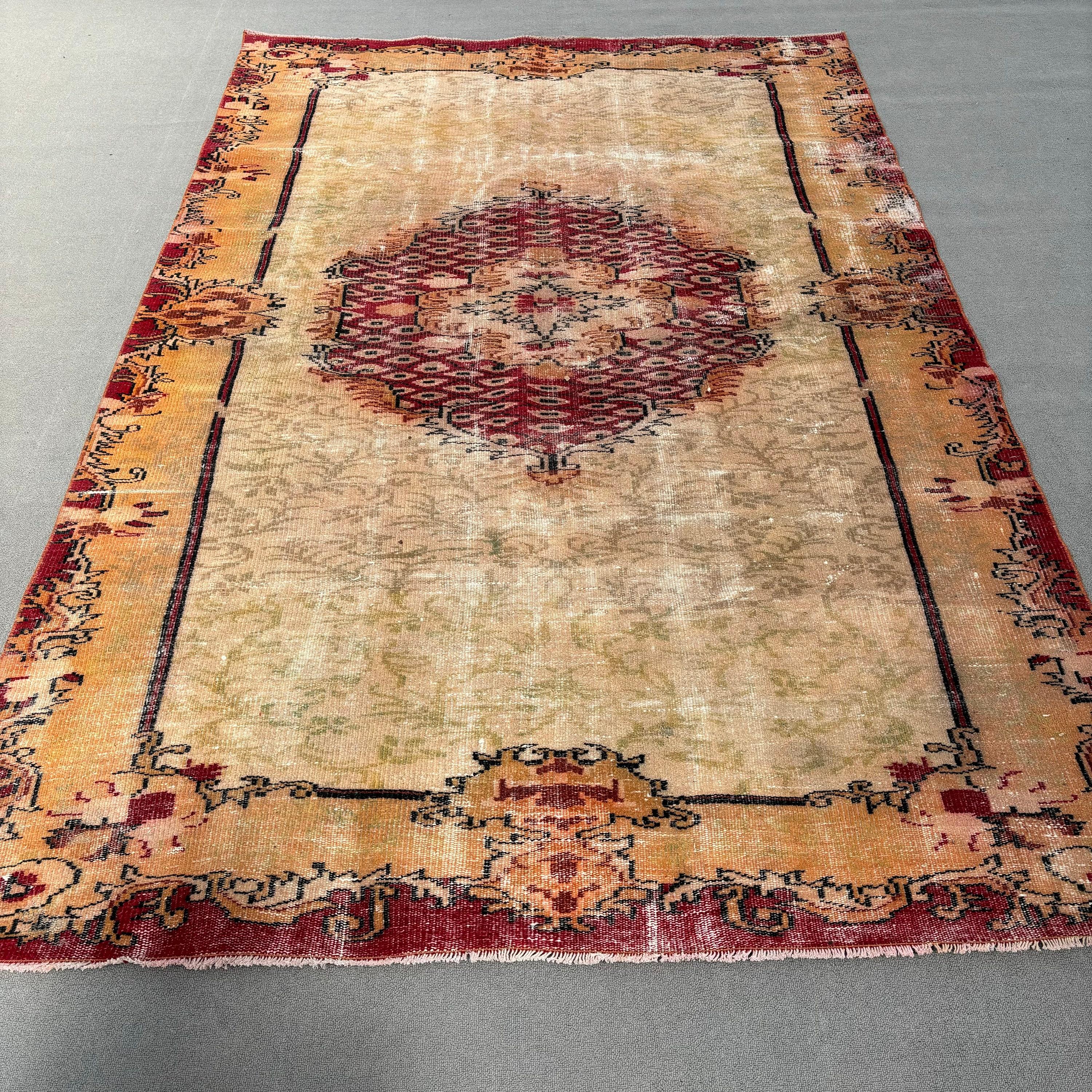 Oushak Halı, Vintage Halı, Yatak Odası Halıları, 6x9.5 ft Büyük Halı, Salon Halısı, Bej Oushak Halısı, Yer Halısı, Türk Halıları, Oturma Odası Halısı