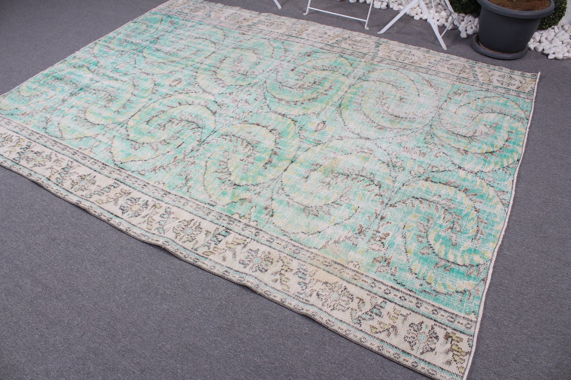 Distressed Rugs, Turkish Rug, Vintage Rug, Dining Room Rugs, Bedroom Rug, 6.2x8.3 ft Large Rug, Kitchen Rug, Green Wool Rugs