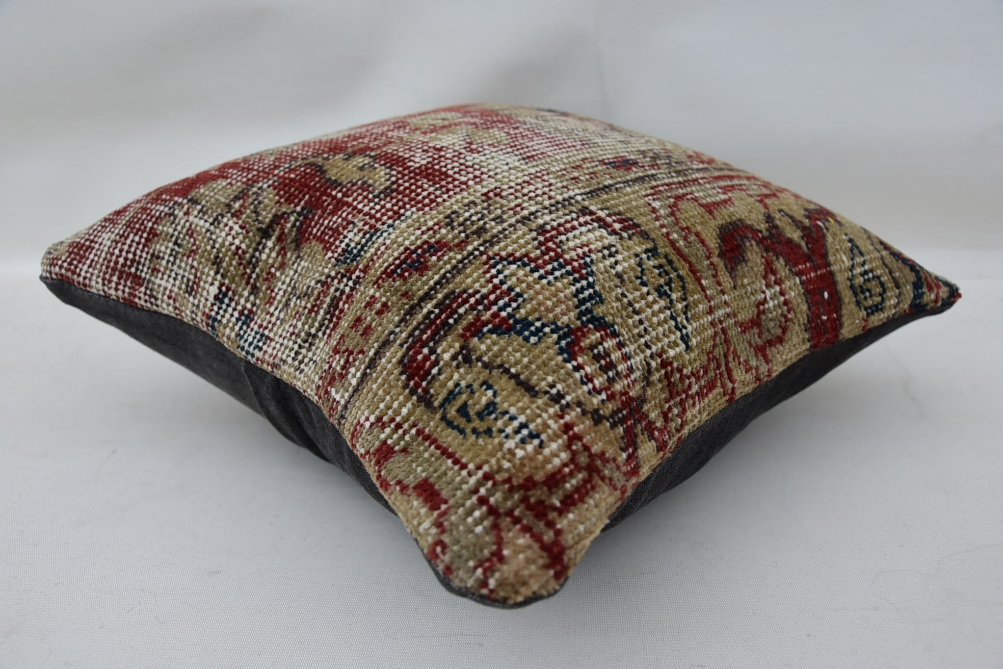 Retro Throw Cushion Case, Turkish Pillow, 14"x14" Red Pillow, Boho Pillow Sham Cover, Boho Chic Cushion Case, Ethnical Kilim Rug Pillow