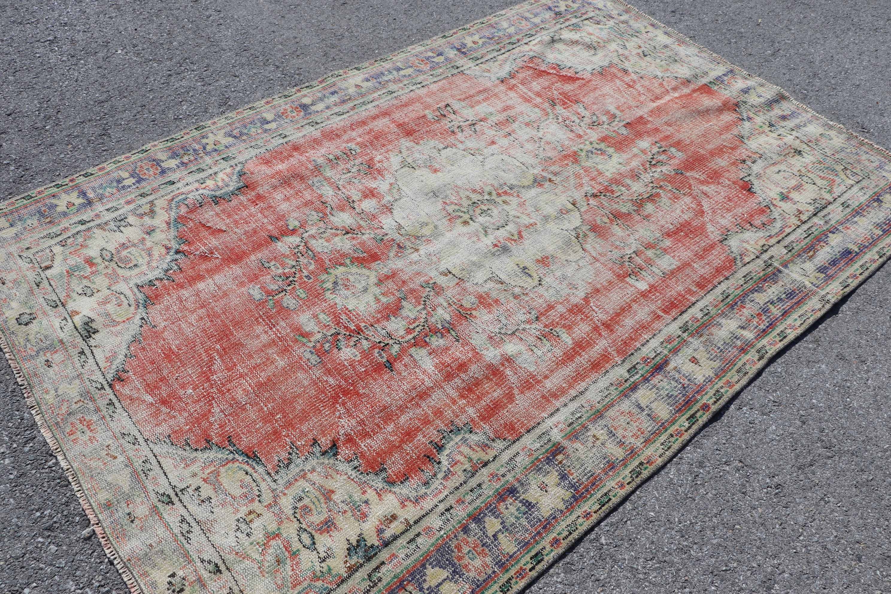 Vintage Rug, Boho Rug, Rugs for Nursery, Indoor Rugs, 5.1x7.3 ft Area Rug, Oriental Rug, Old Rug, Turkish Rug, Red Wool Rugs, Kitchen Rug