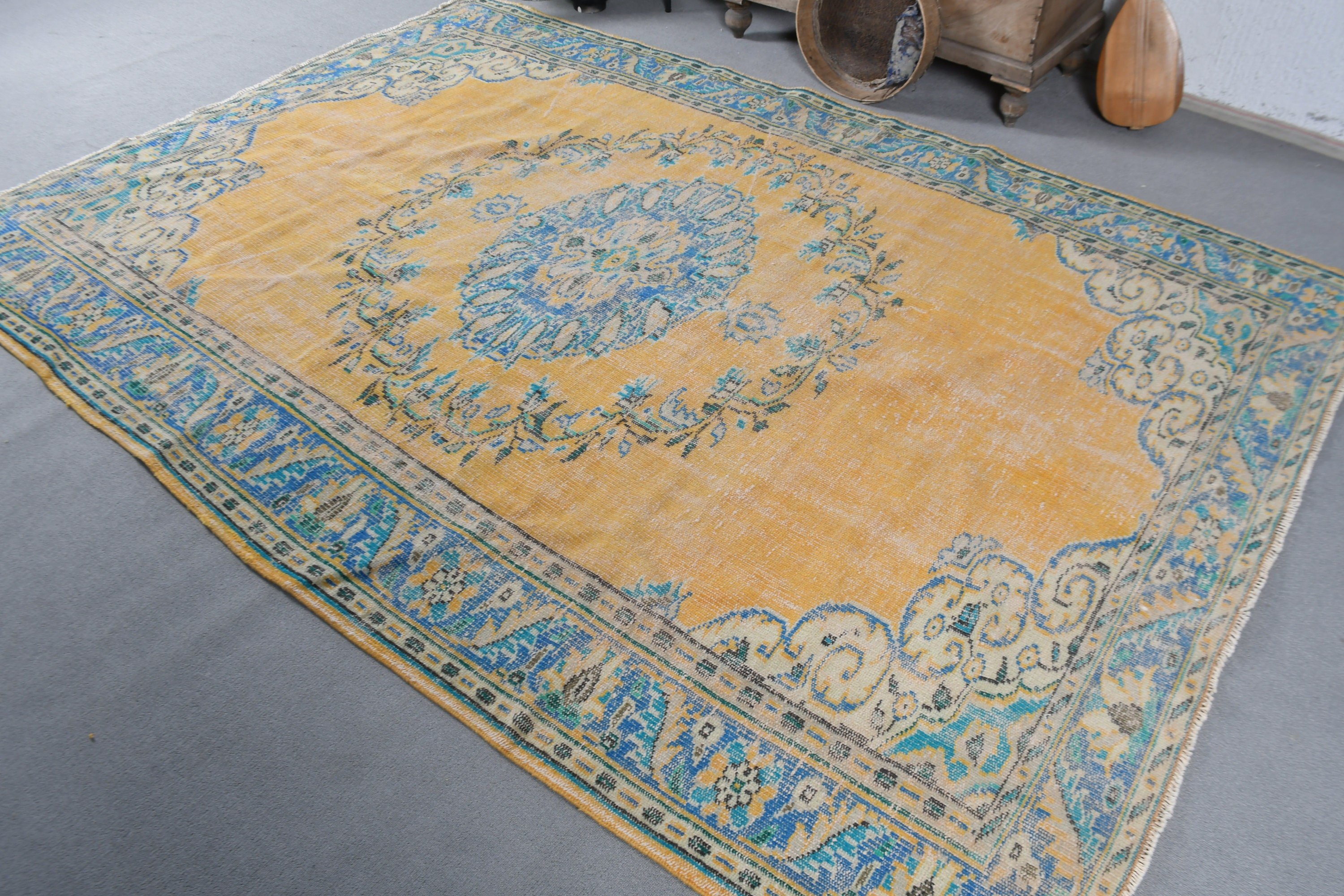 Dining Room Rugs, Salon Rugs, Vintage Rugs, 6.4x9.2 ft Large Rug, Bedroom Rug, Retro Rugs, Turkish Rug, Cute Rug, Yellow Cool Rug, Cool Rug