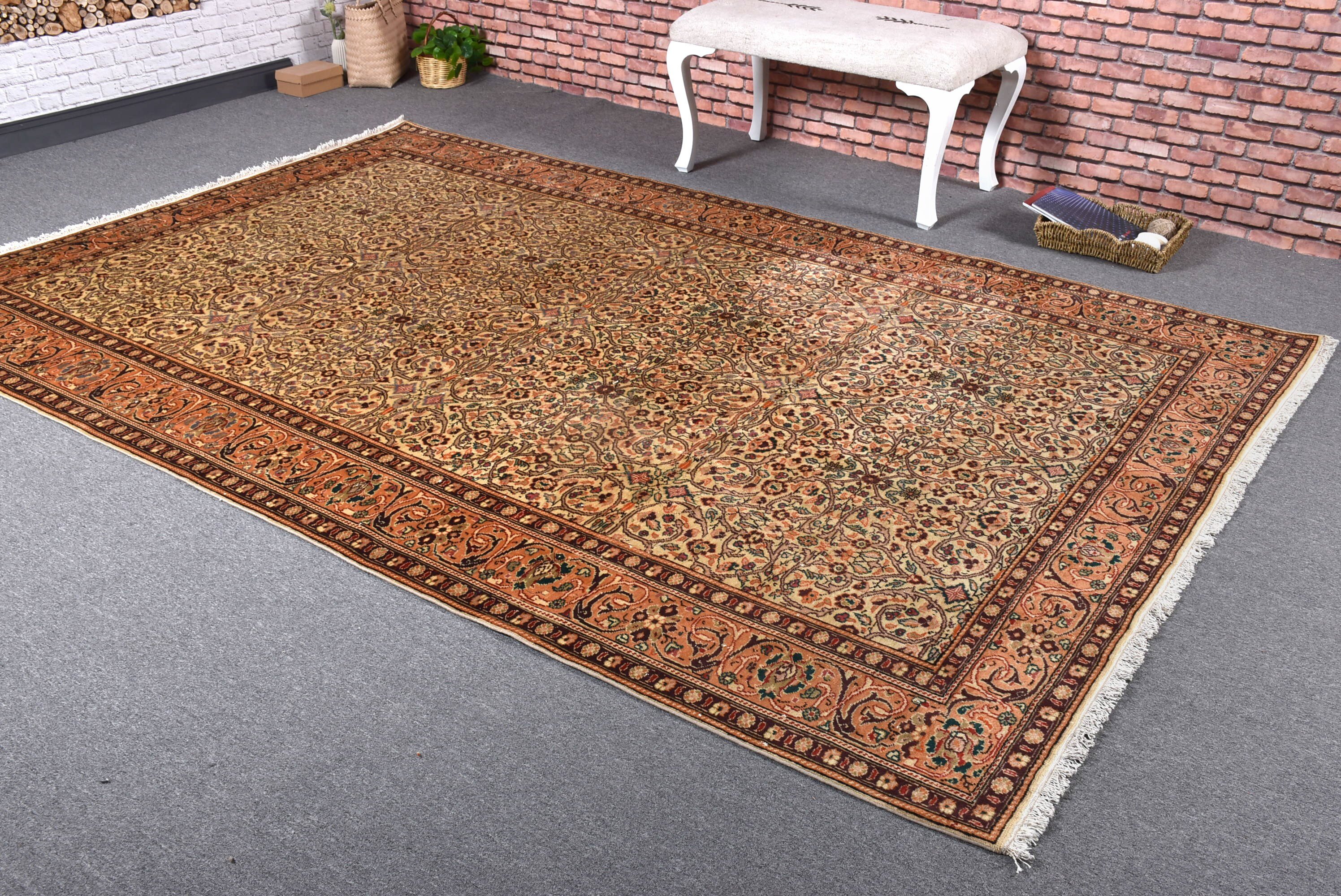 Vintage Halılar, Büyük Boho Halı, 6.3x9.5 ft Büyük Halı, Ev Dekor Halısı, Türk Halısı, Yemek Odası Halısı, Bej Geometrik Halılar