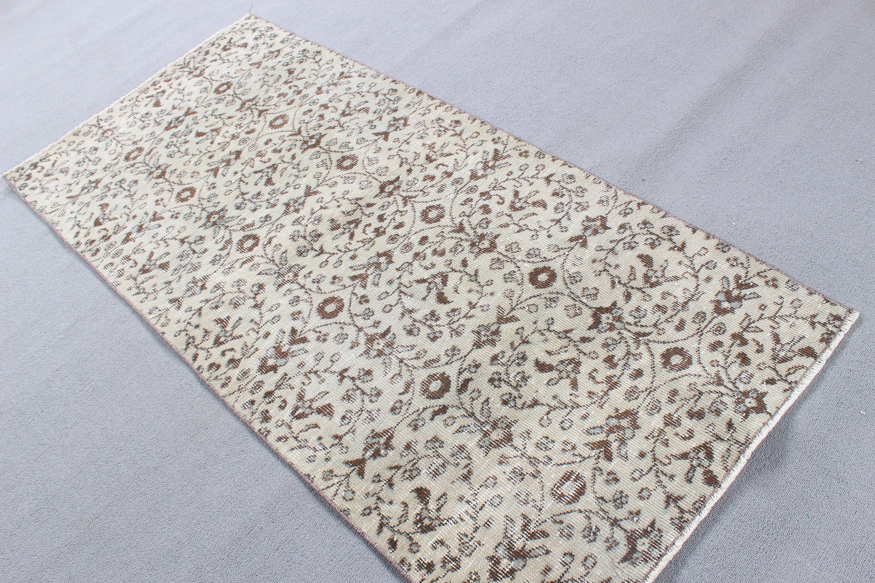 Beige Home Decor Rugs, Small Area Rugs, Bedroom Rugs, Wool Rugs, 2.6x5.5 ft Small Rug, Organic Rug, Vintage Rug, Kitchen Rugs, Turkish Rugs